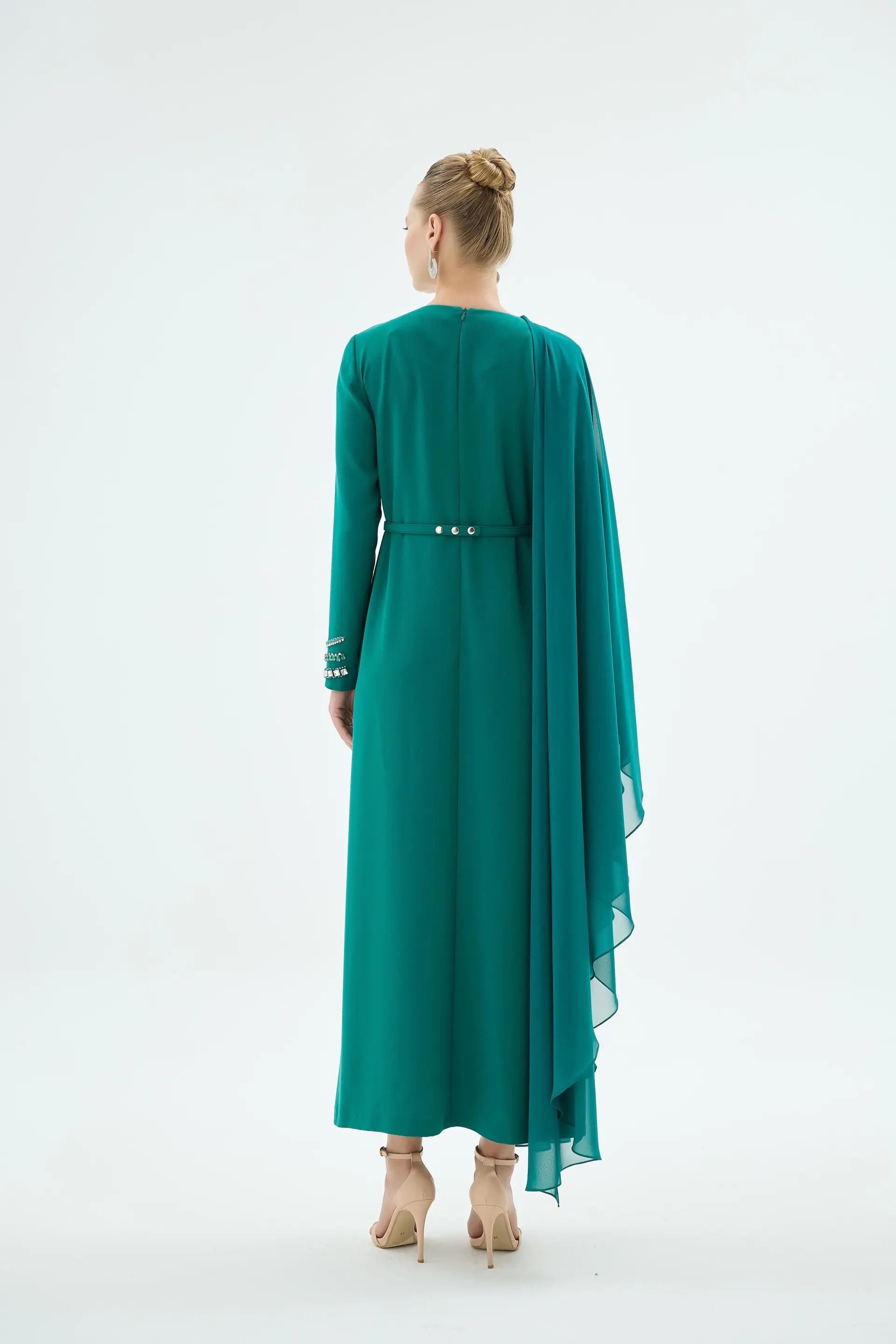 Pais Embellished Cape Dress – Emerald, photo 5