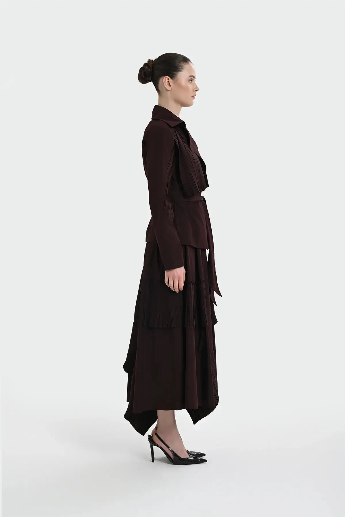 Pleated Asymmetric Cut Skirt - Plum, photo 2