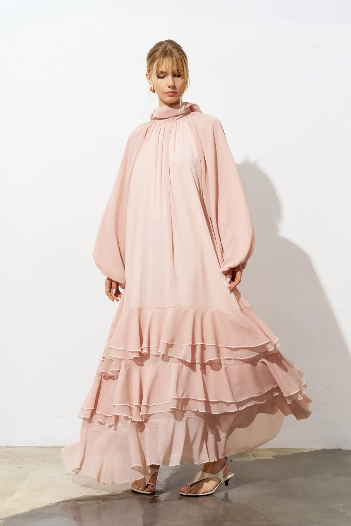 Luna Tiered Chiffon Maxi Dress – Powder Pink, photo 2