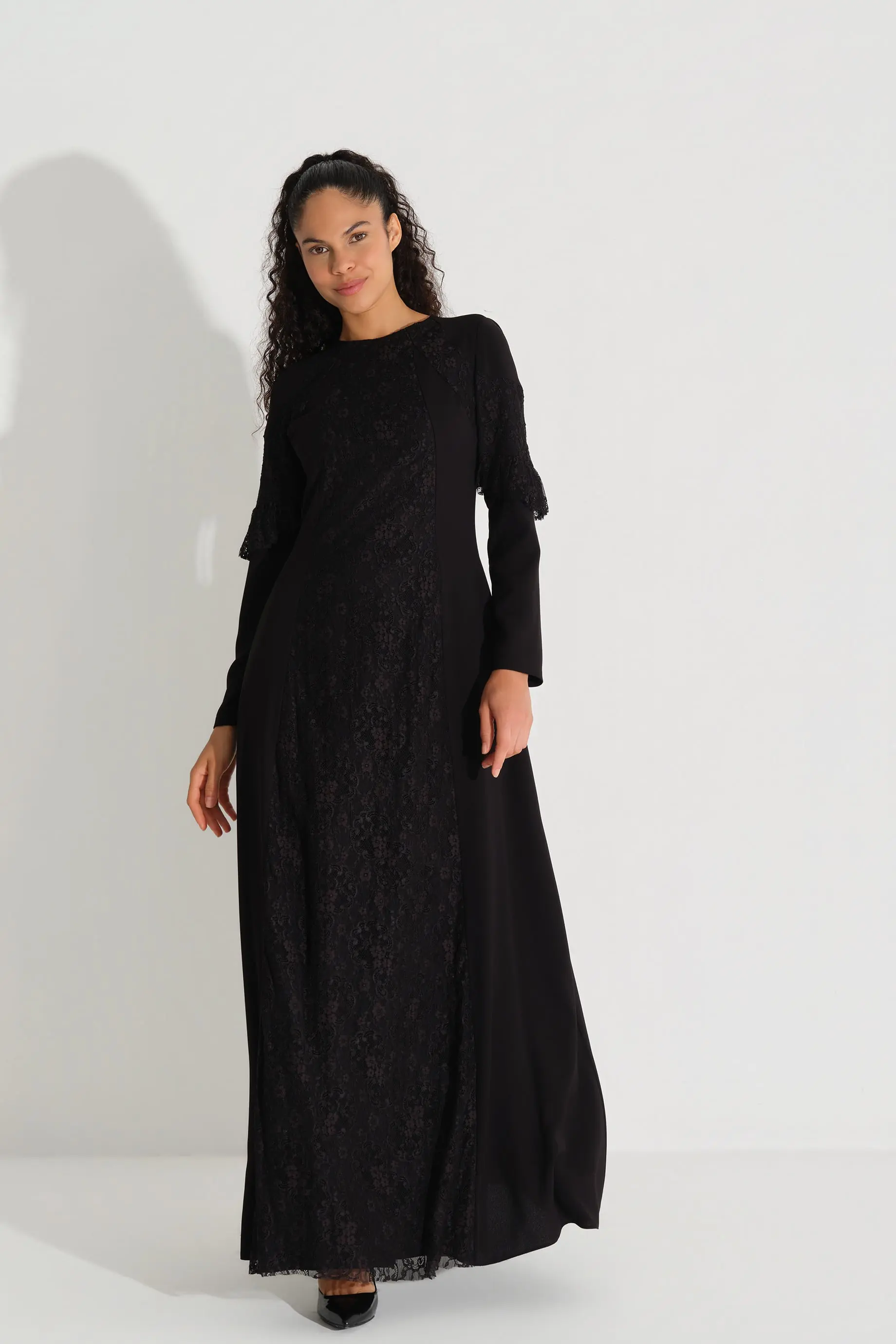 Lace Panel Crepe Dress – Black, photo 2