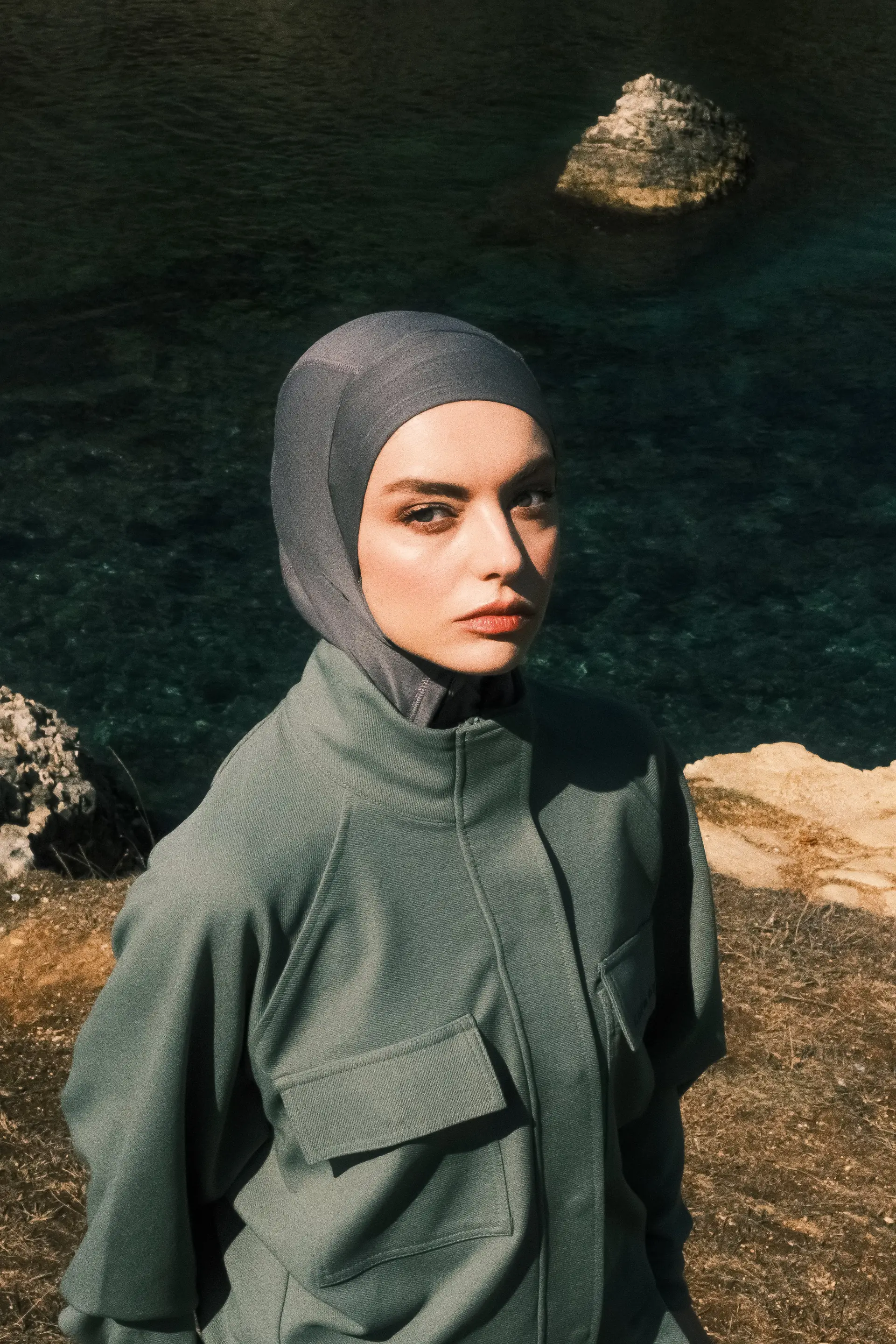 Dik Yakalı Pamuk Kumaşlı Ceket - Yeşil, photo 6