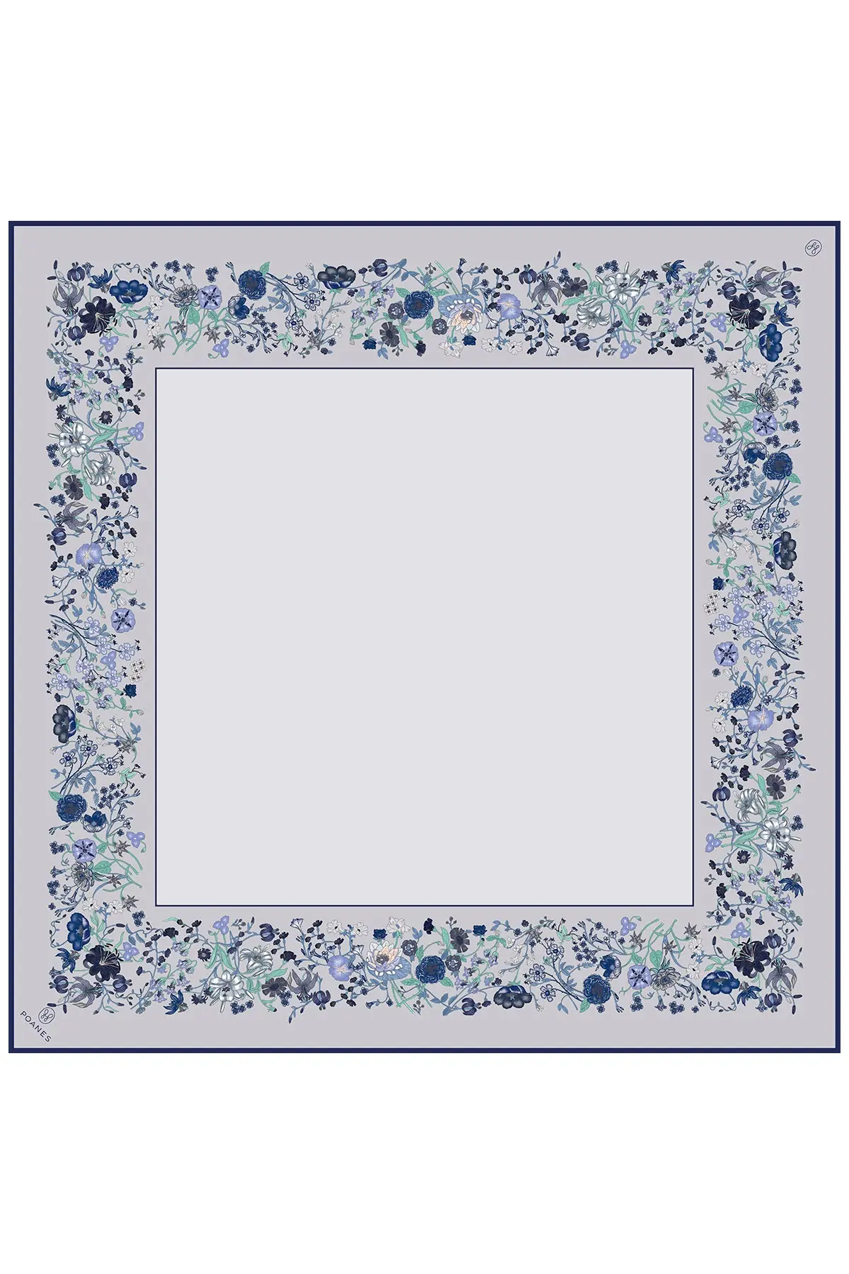 Floral Border Print Twill Silk Scarf - Gray