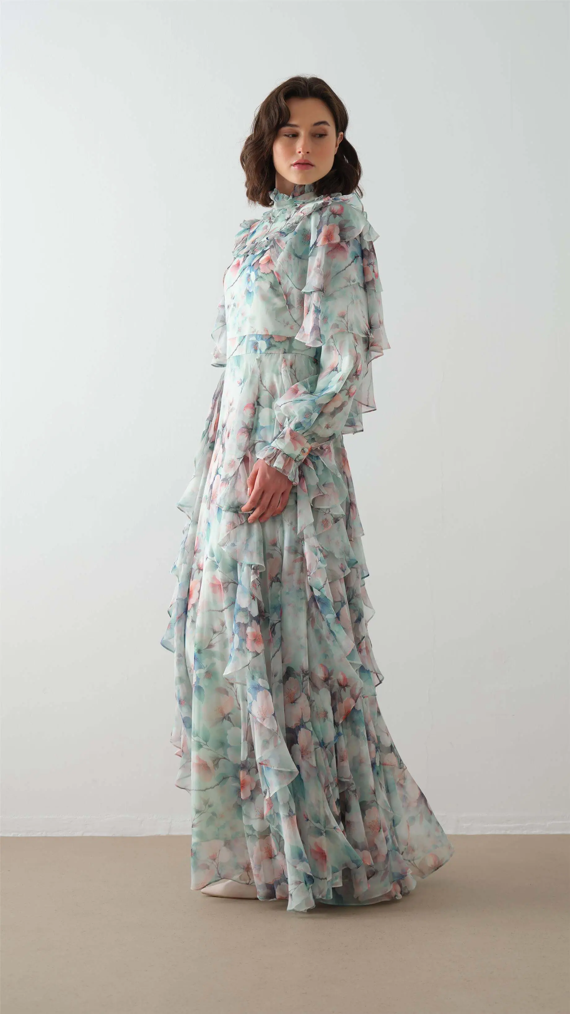 Gathered Shoulder & Side-Ruffle Dress - Mint, photo 4