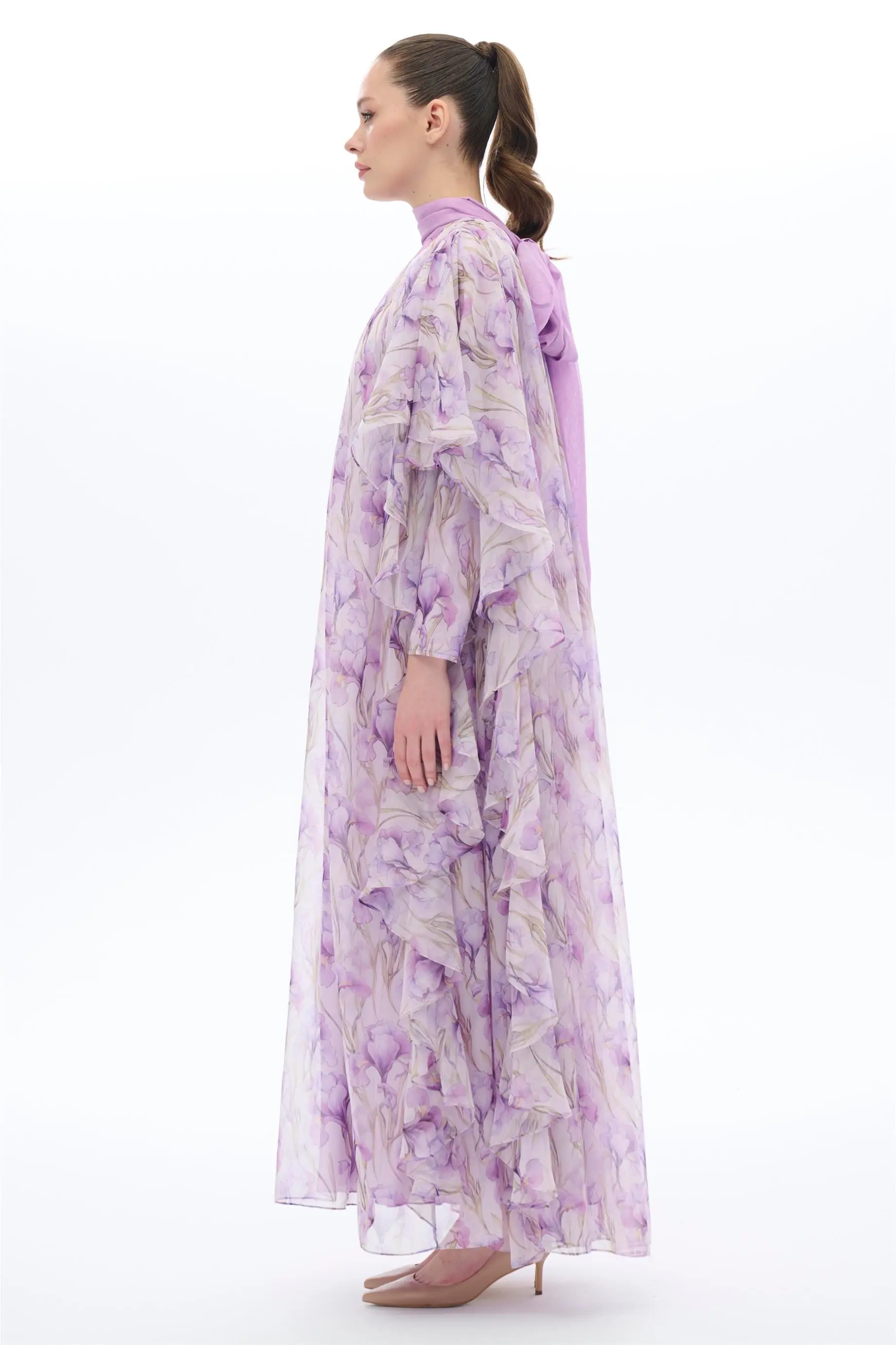 Tulips Patterned Kaftan Dress in Lilac, photo 3
