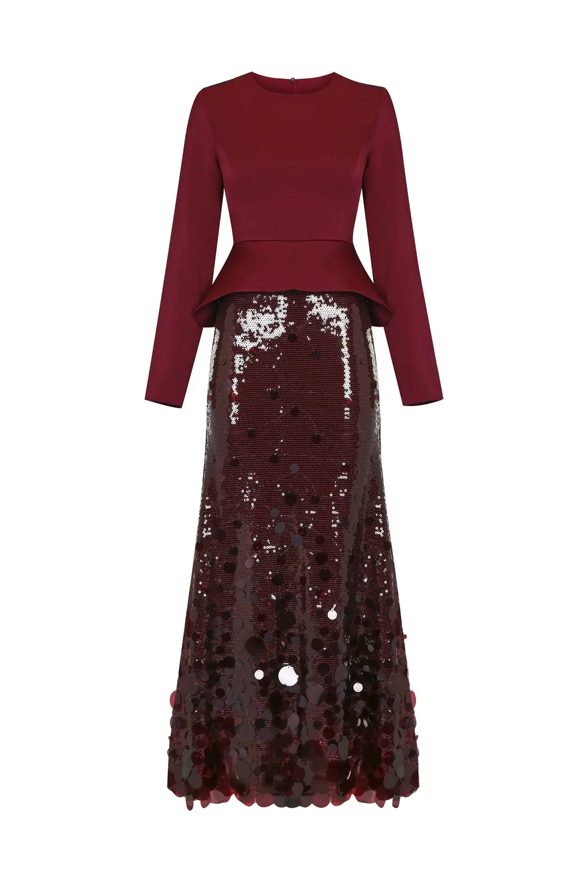 Crepe Blouse Peplum Detail - Burgundy
