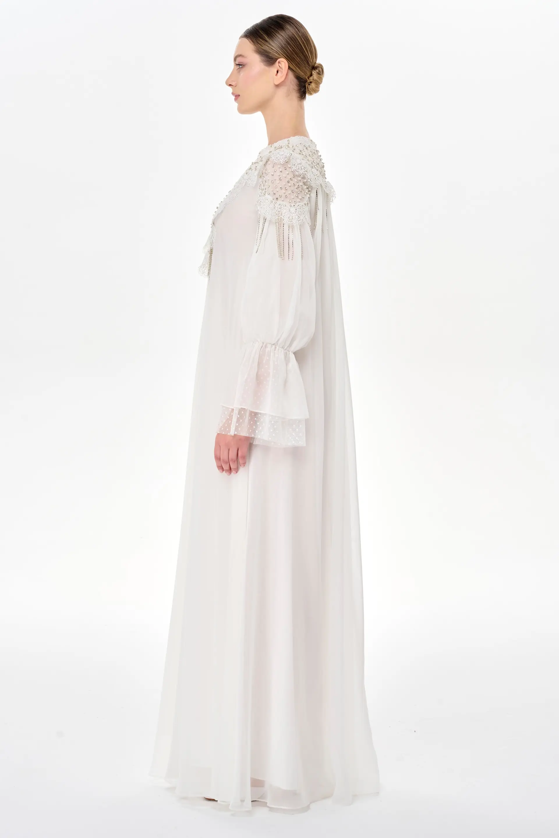 Embellished Oversized Chiffon Maxi Dress - White, photo 3