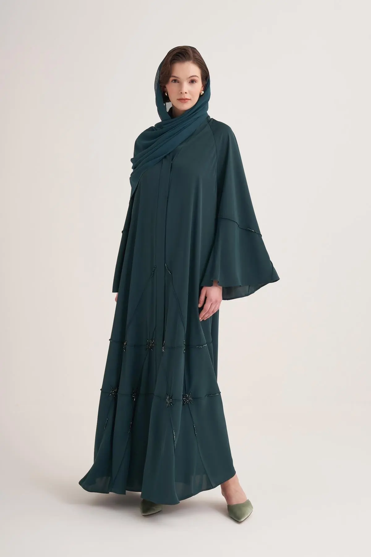 Classic Stone Abaya & Scarf – Green