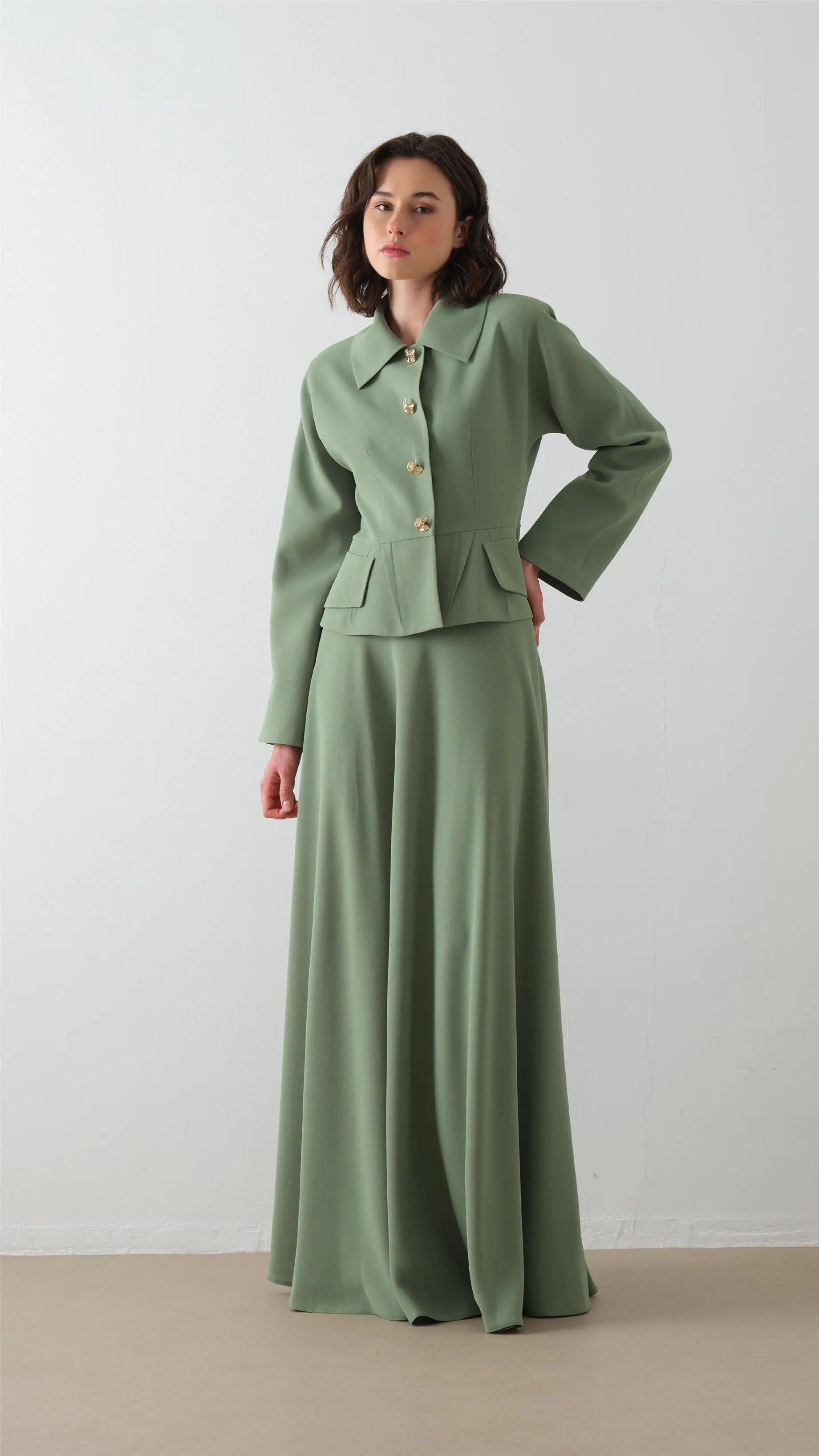 Jacket and Skirt Set - Green
