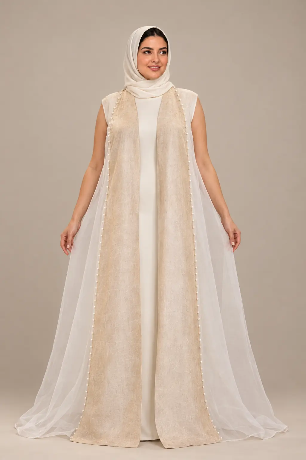 Noor Organza Abaya — Sleeveless or With Sleeves