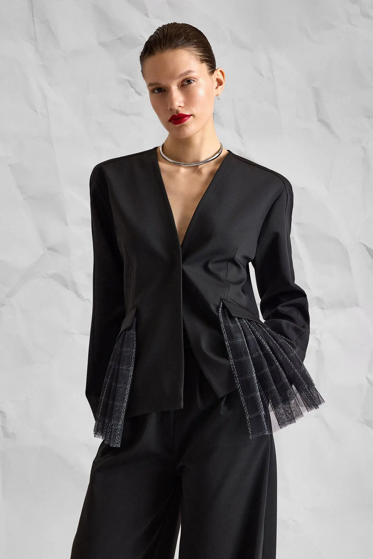 Majesté Atelier No. 11.5 Tailored Tulle Detail Jacket - Black