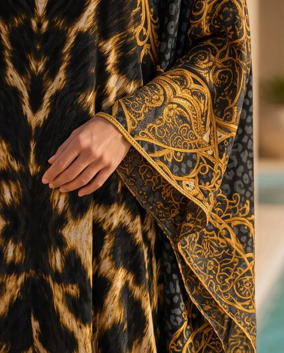 Farfalla Iconic Printed Silk Kaftan – Black & Gold, photo 2