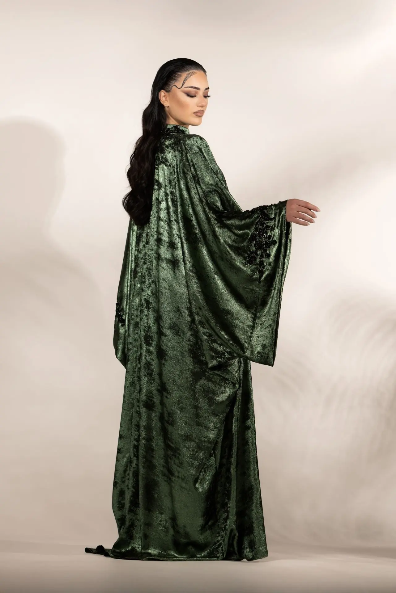 Starlit Mirage Embellished Abaya – Dark Green, photo 6