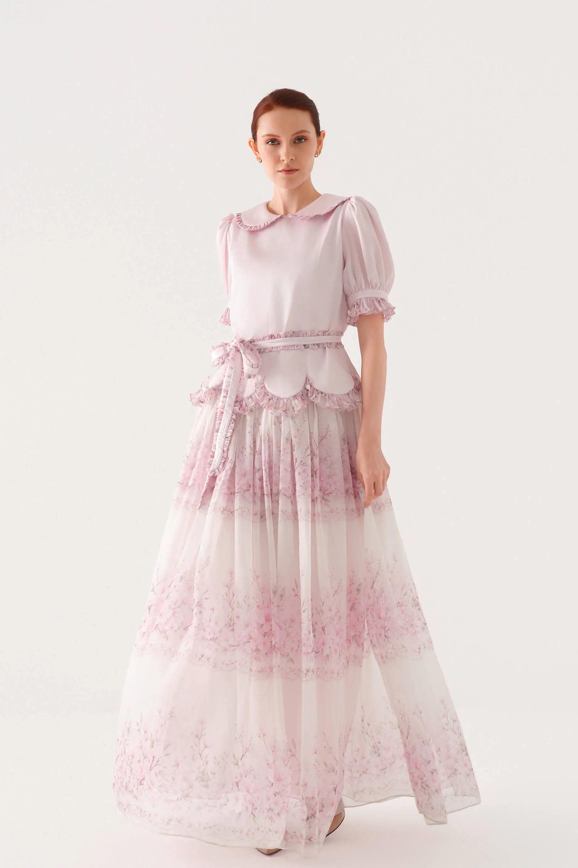 Peter Pan Collar Short-Sleeve Chiffon Maxi Dress – Pink, photo 4