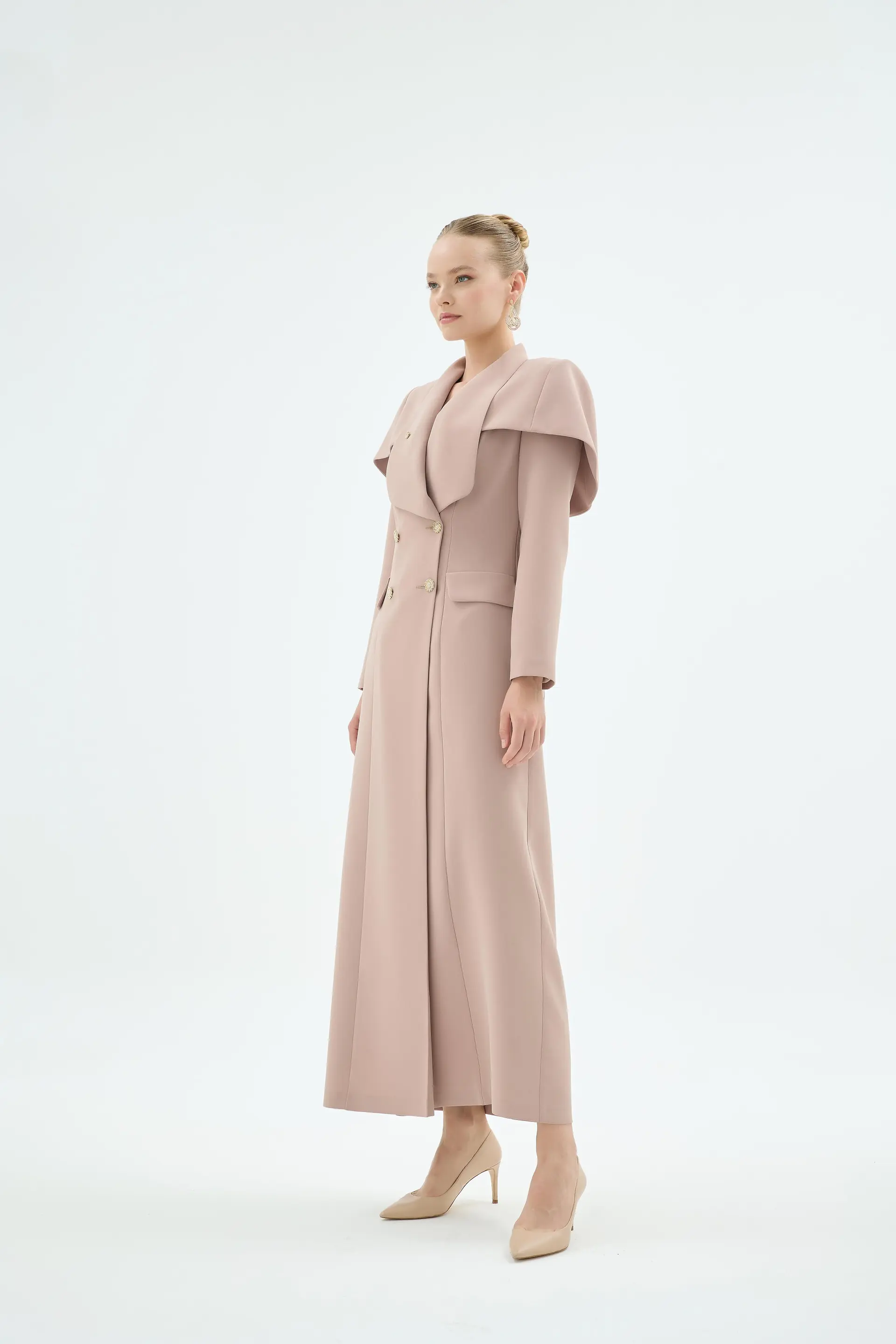 Soline Cape Detail Dress – Cream, photo 4