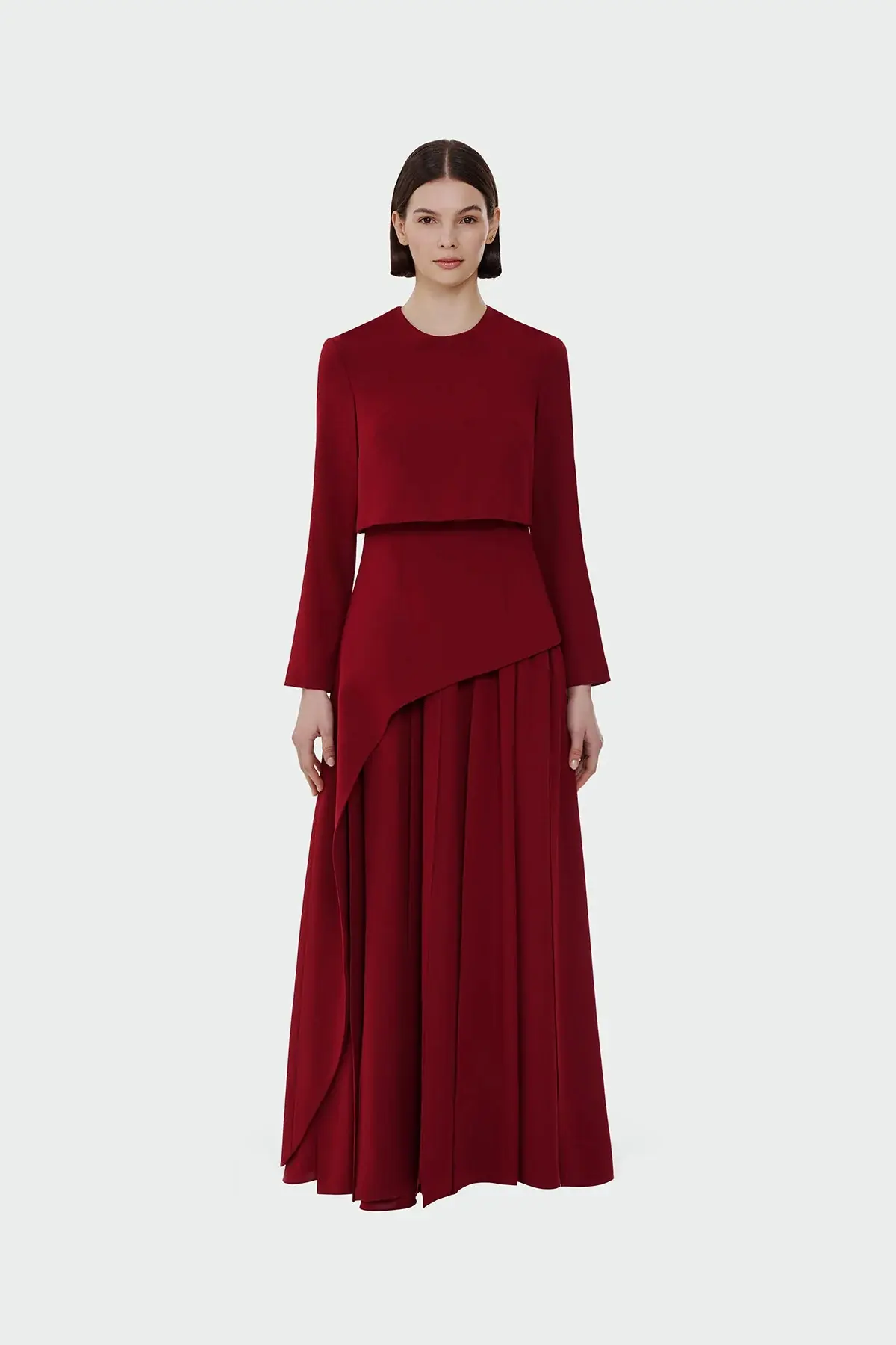 Layered Maxi Evening Dress – Burgundy