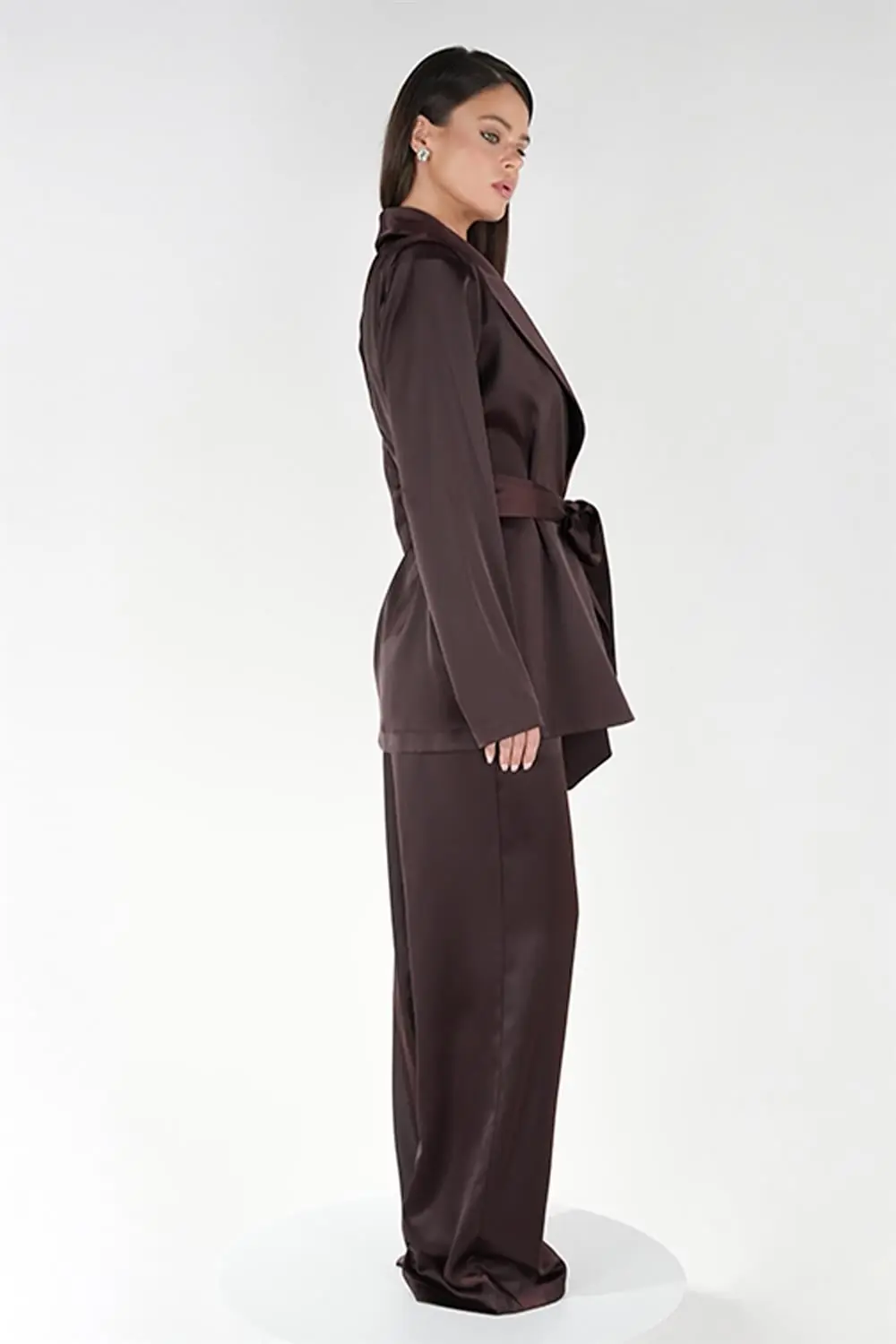 Satin Ember Belted Set – Brown, photo 2