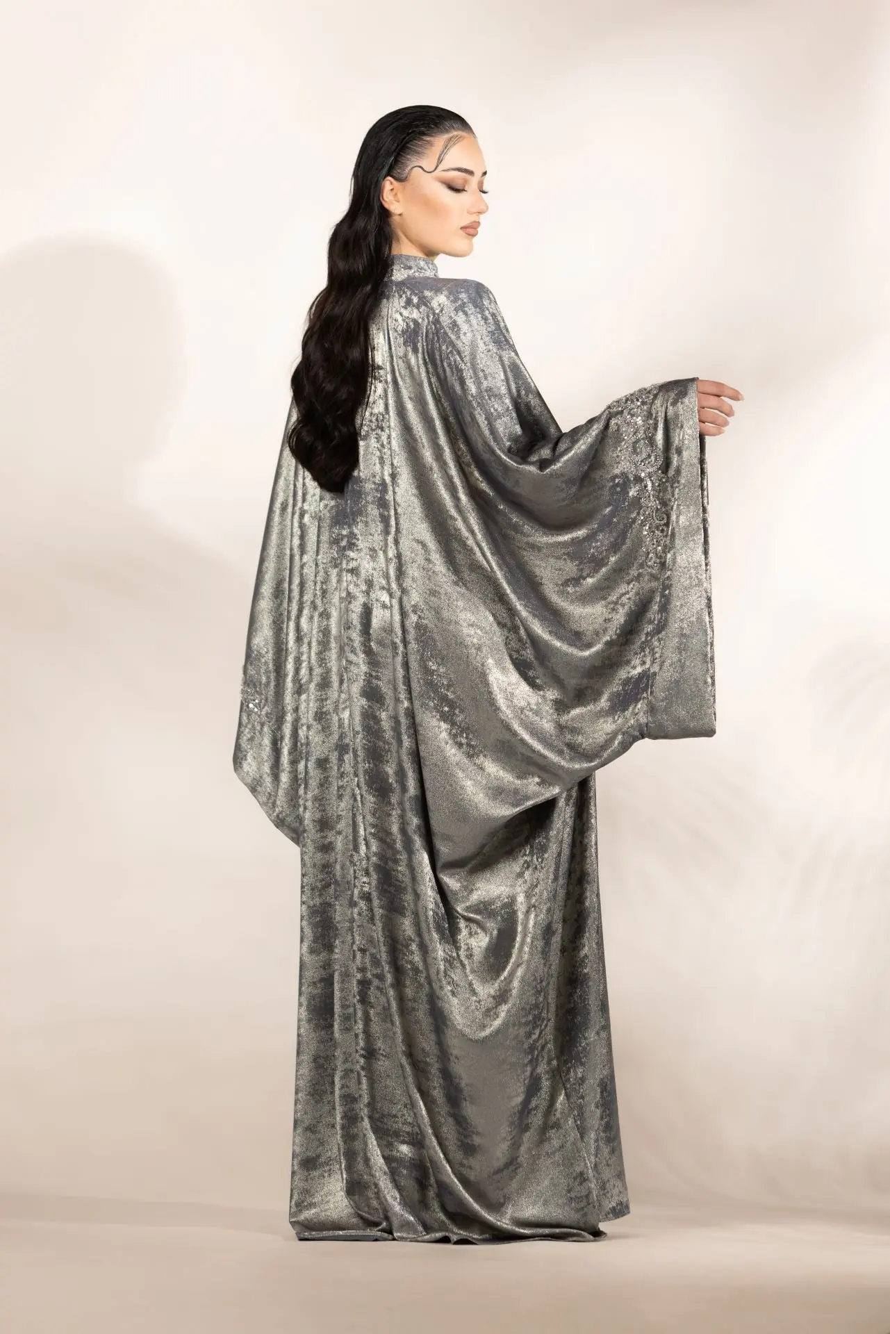 Starfall Embellished Abaya – Silver, photo 5