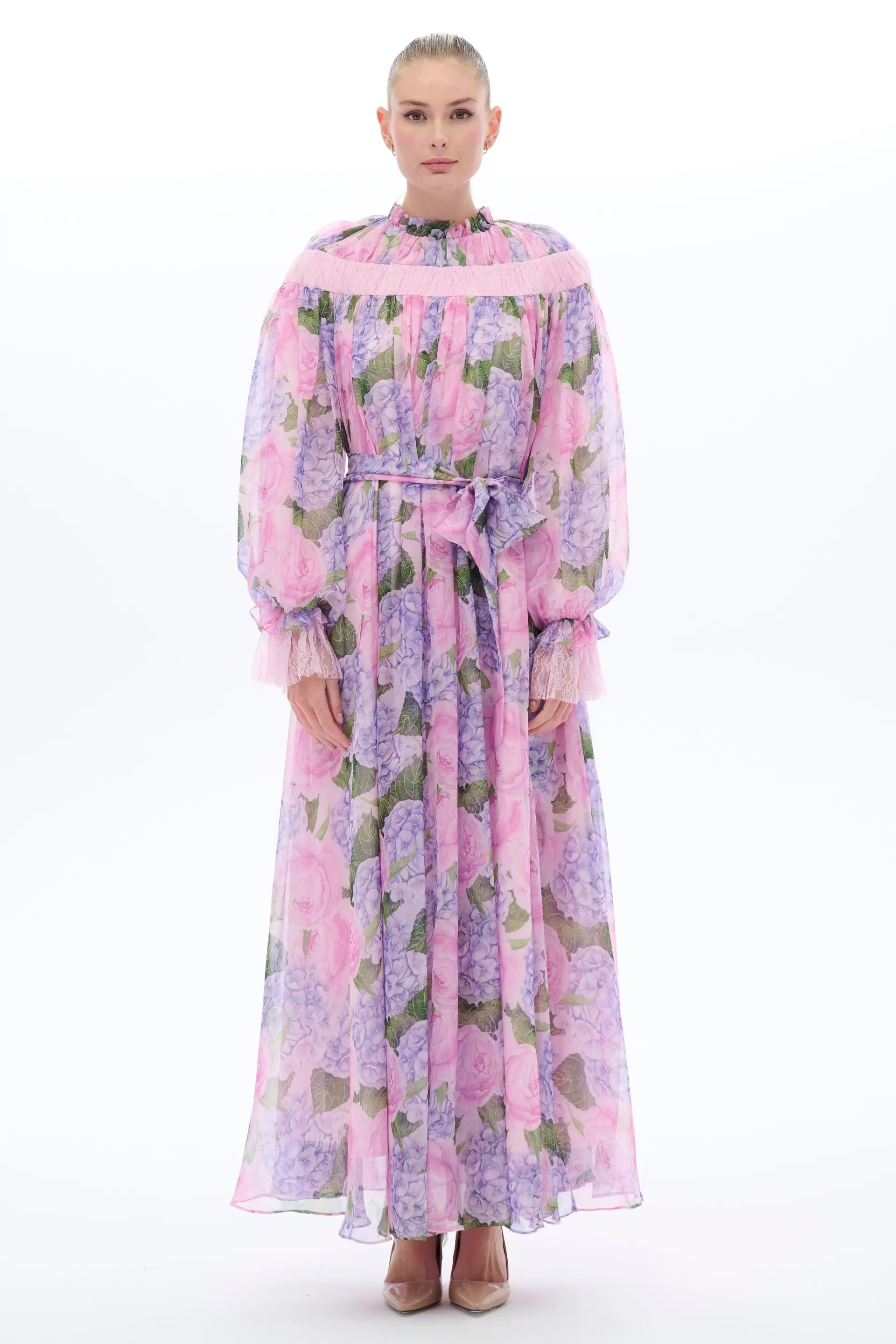 Floral Patterned Ethnic Dress in Lilac