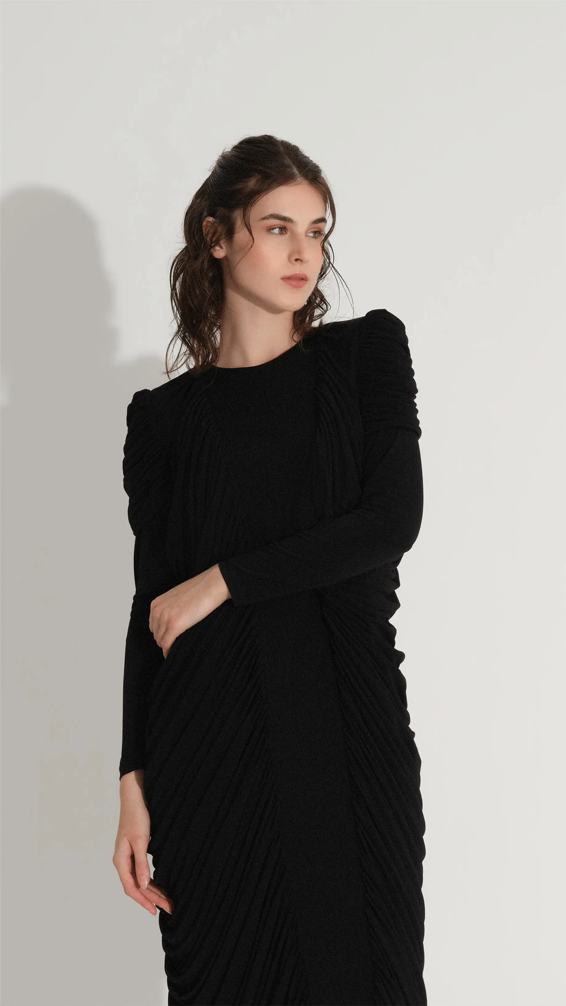 Draped Side-Gathered Dress – Black, photo 2