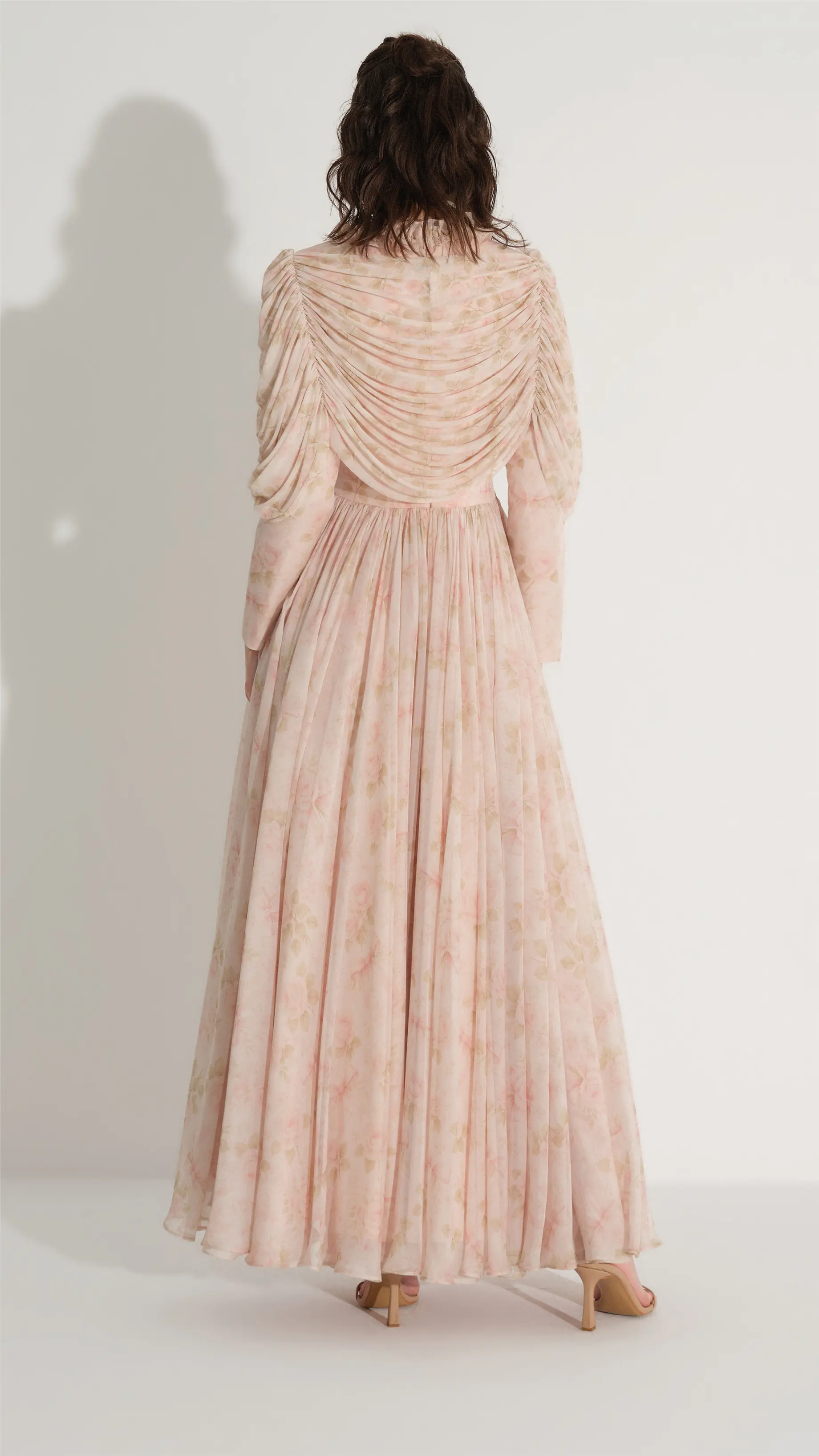 Sheer Tulle-Detail Chiffon Dress – Salmon, photo 5