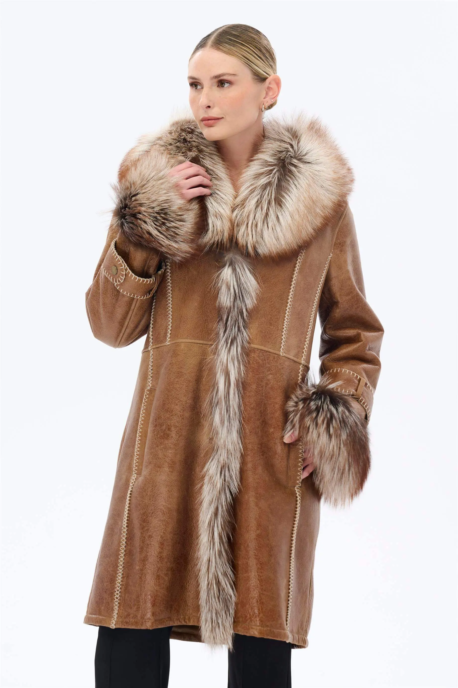 Argentin Leather Coat — Brown, photo 2