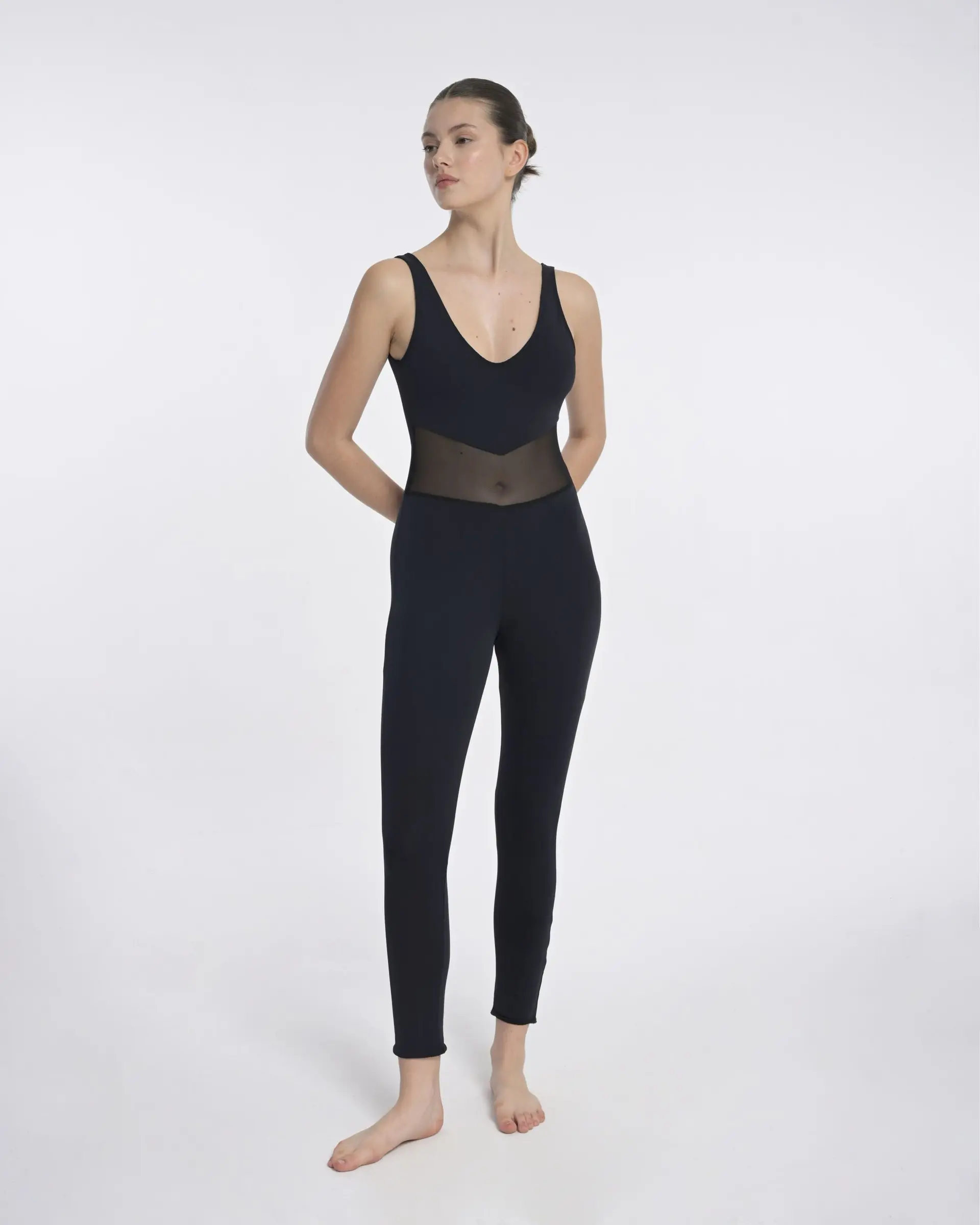One-Piece Polyamide Modest Swim Jumpsuit with Mesh Waist Detail, photo 3