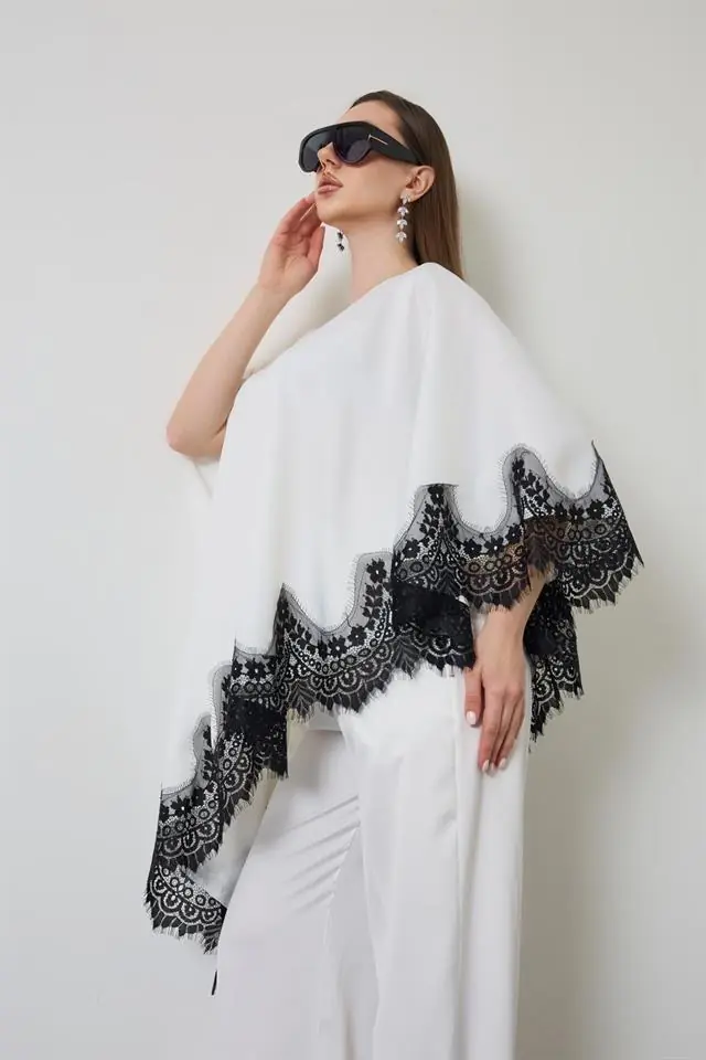 Cloak Cape Satin & Lace Set - White, photo 3