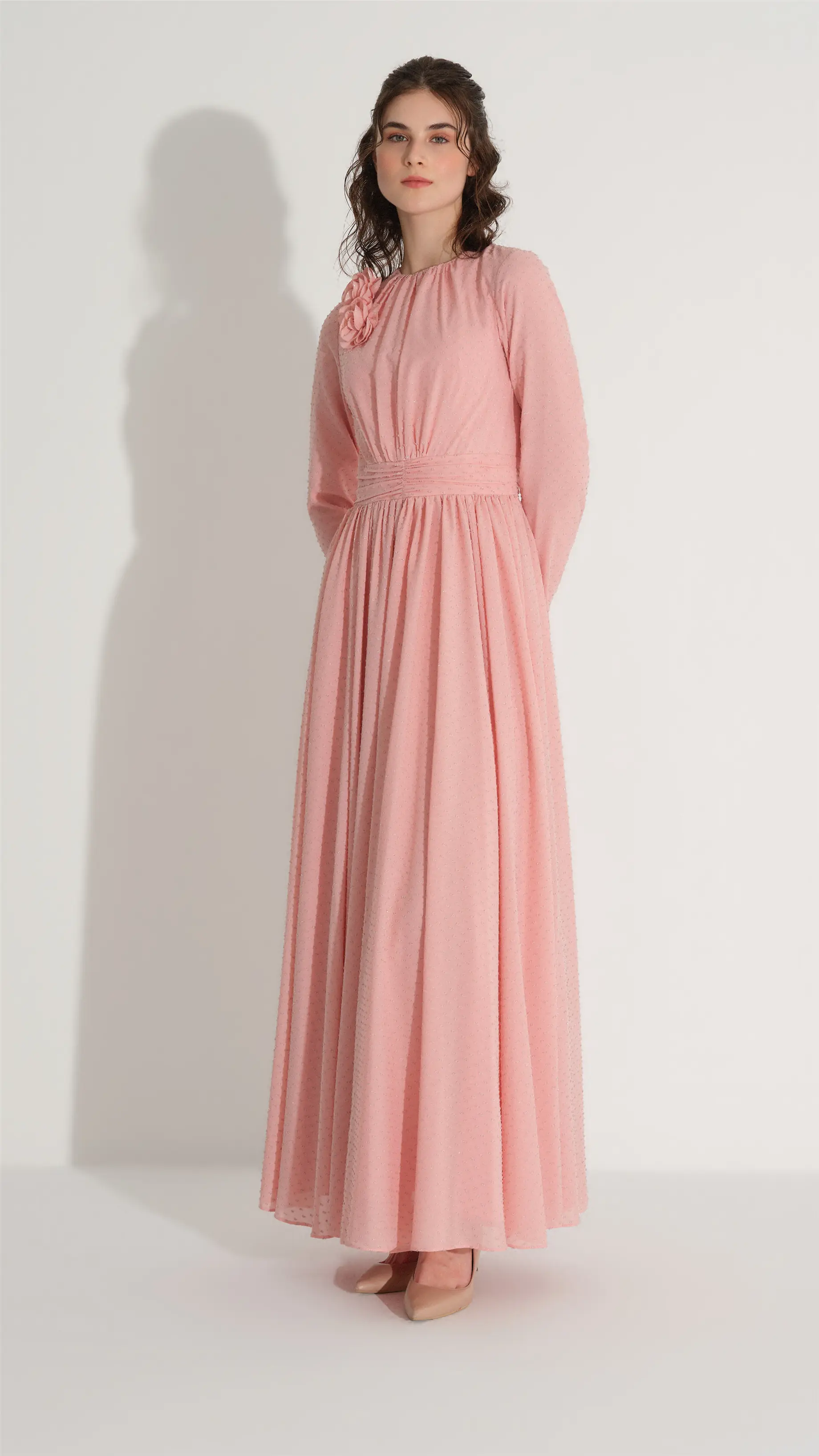 ÇİÇEK AKSESUARLI SİMLİ ELBİSE Pembe, photo 4