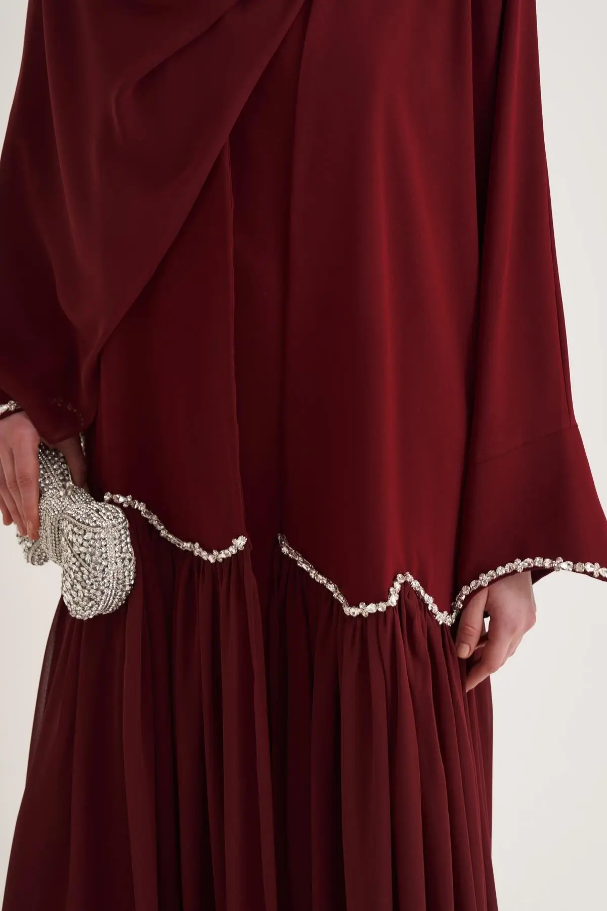 Lina Crystal Abaya & Scarf – Burgundy, photo 3