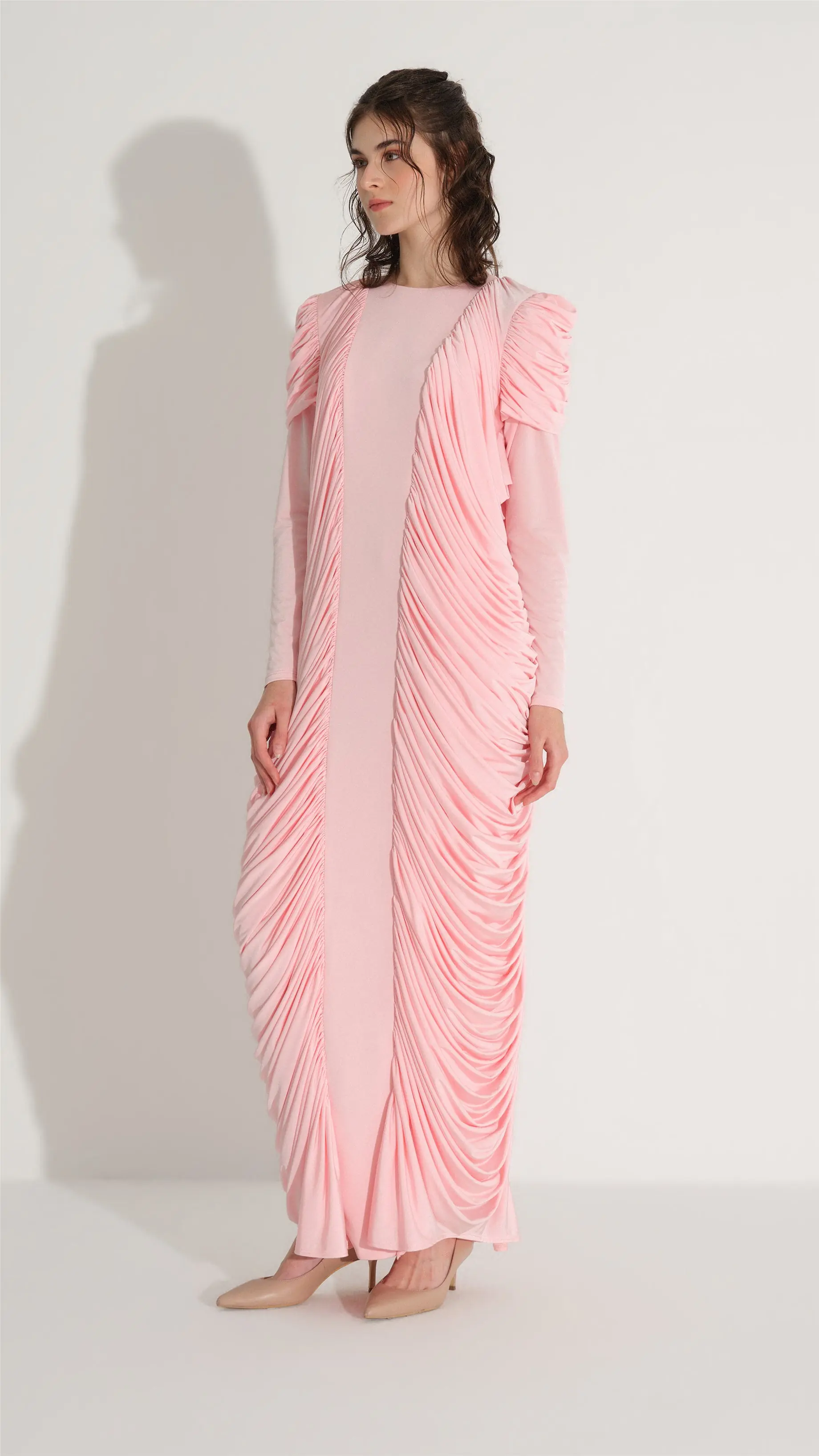 Draped Side-Gathered Dress – Powder, photo 3
