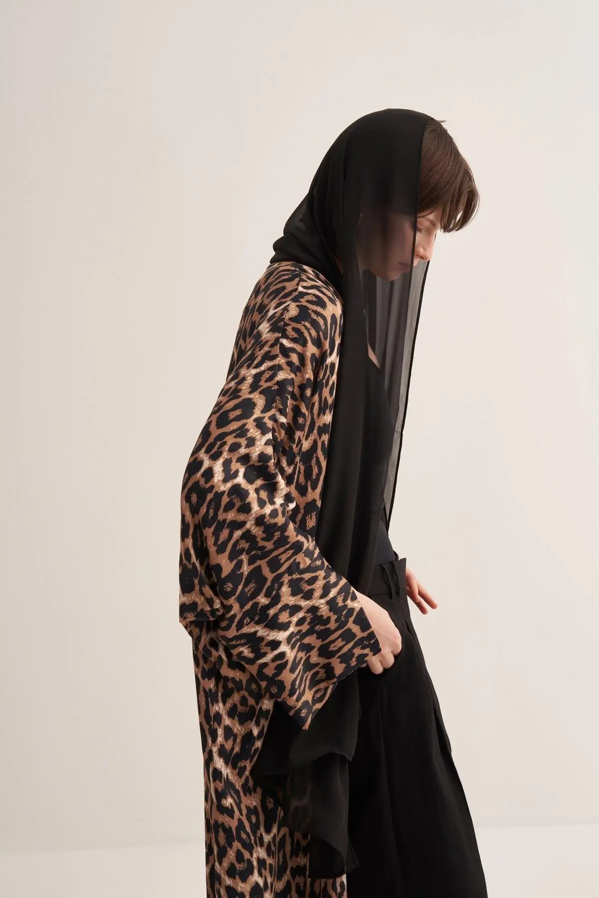 Leopard Print Viscose Abaya with Matching Scarf, photo 4