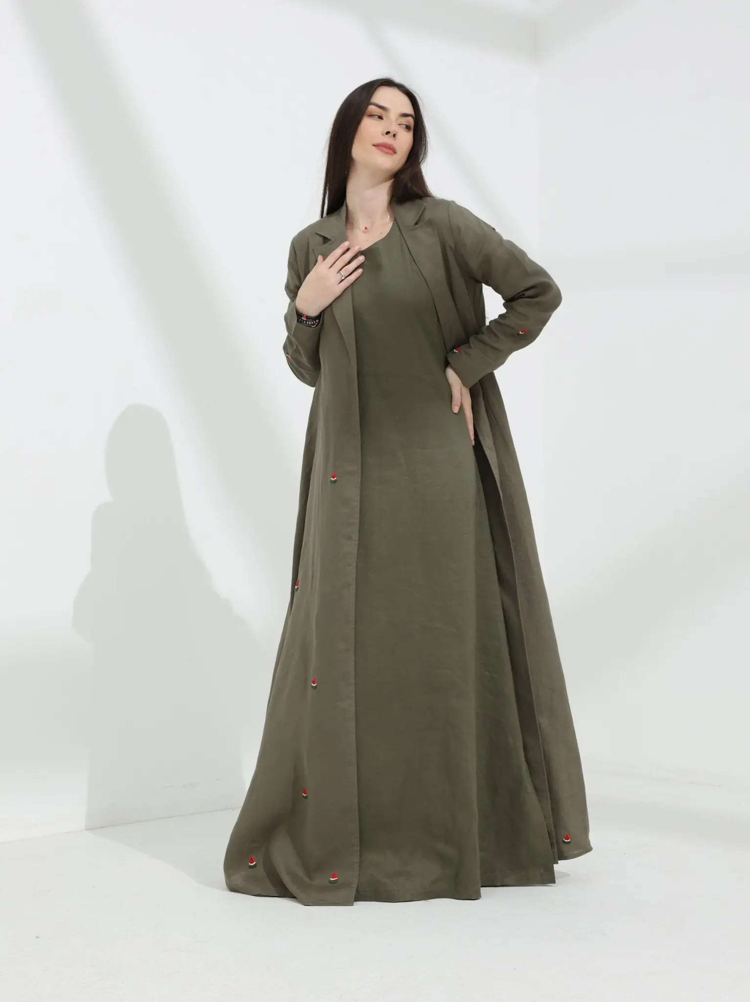 Watermelon Linen Abaya Olive Green