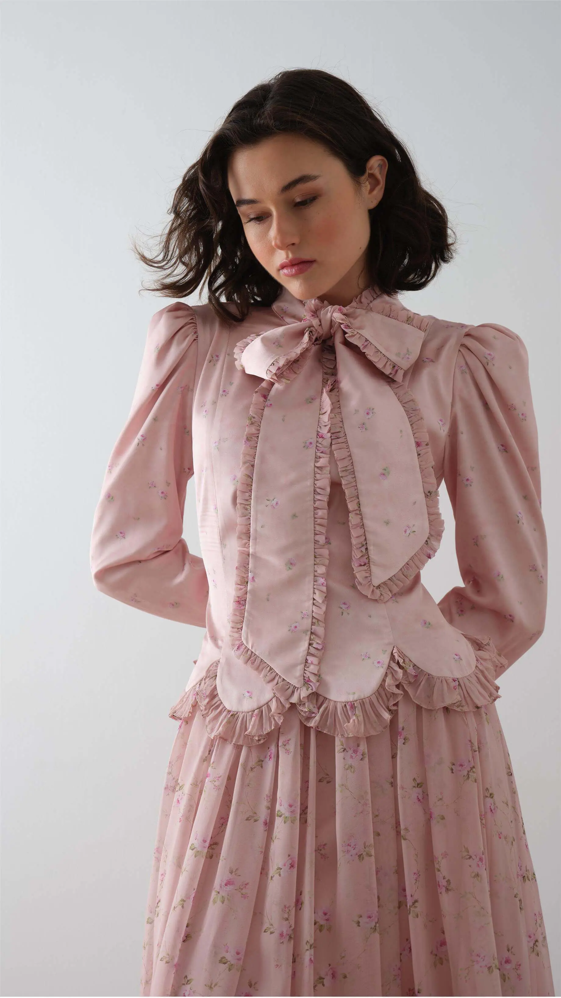 ÖNÜ FULARLI DESENLİ ELBİSE Pembe, photo 2