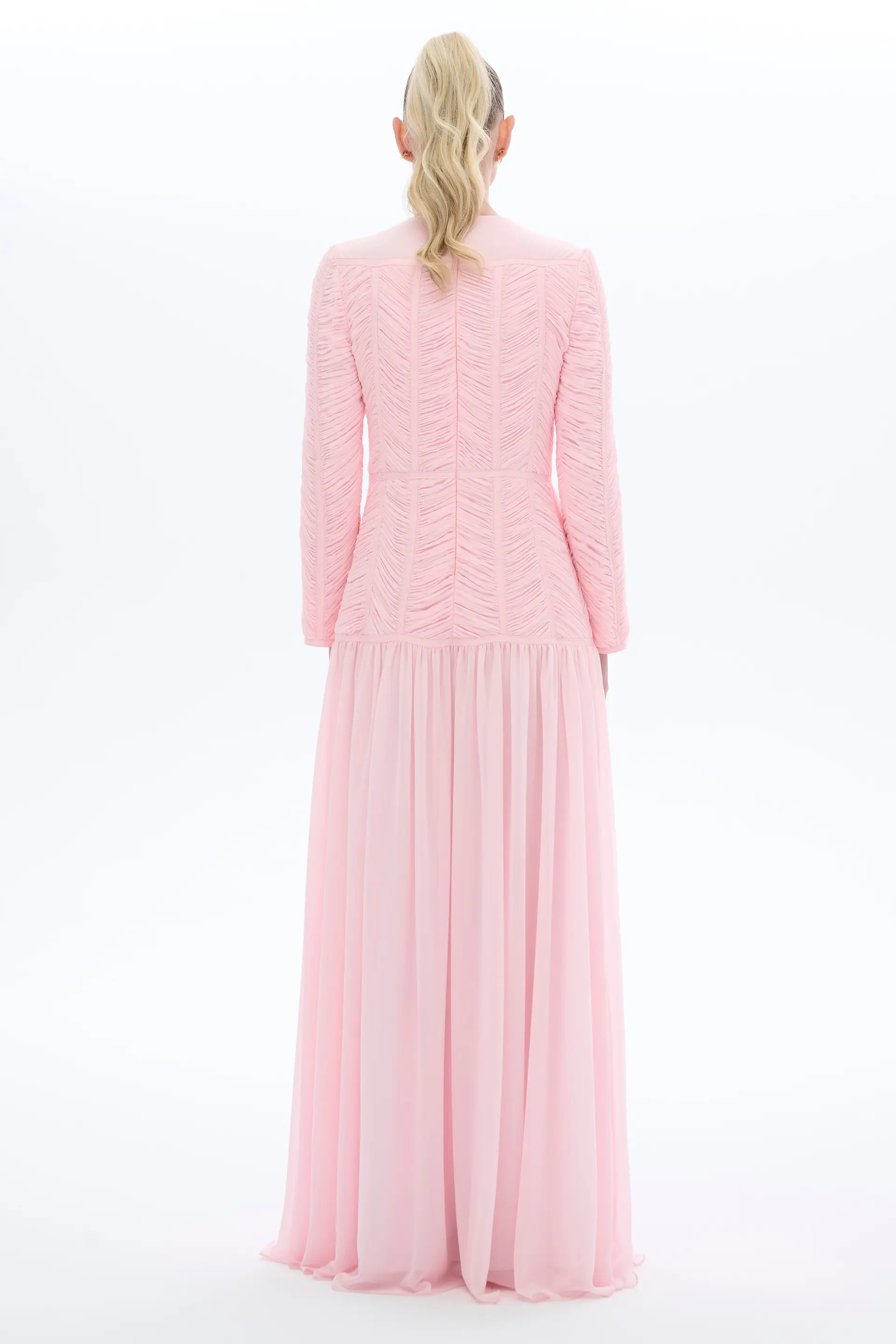 Ruched Bodice Chiffon Dress – Pink, photo 4