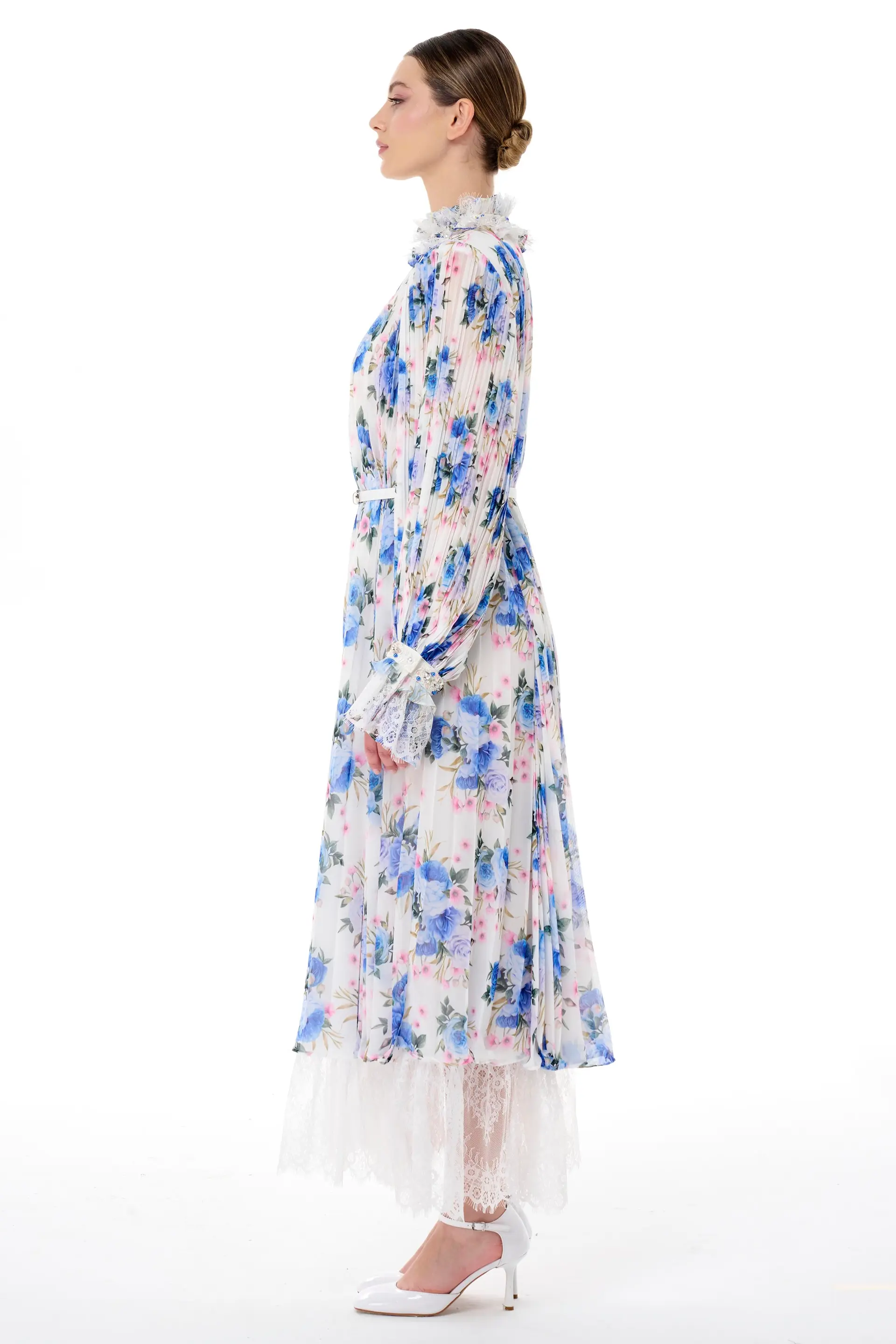Embellished Pleated Lace Trim Dress – Saks Blue, photo 3
