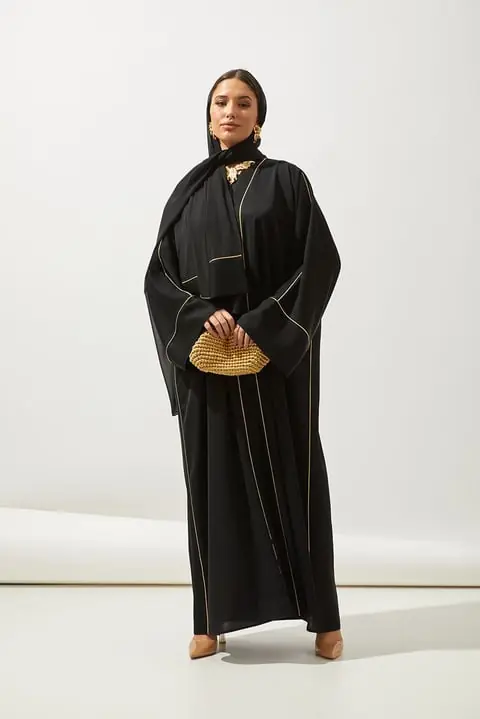 Gold Line Abaya - Black