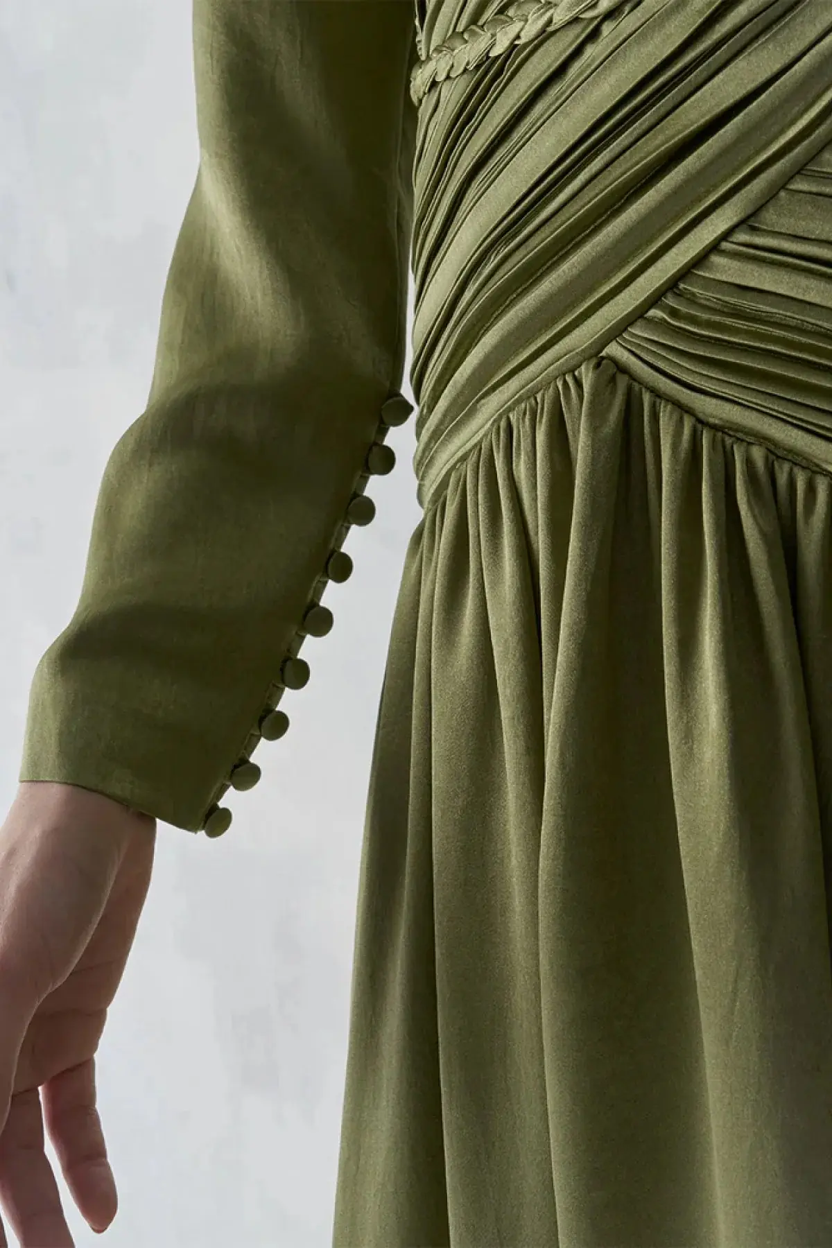 Ruched Waist Draped Long Evening Dress - Khaki, photo 3