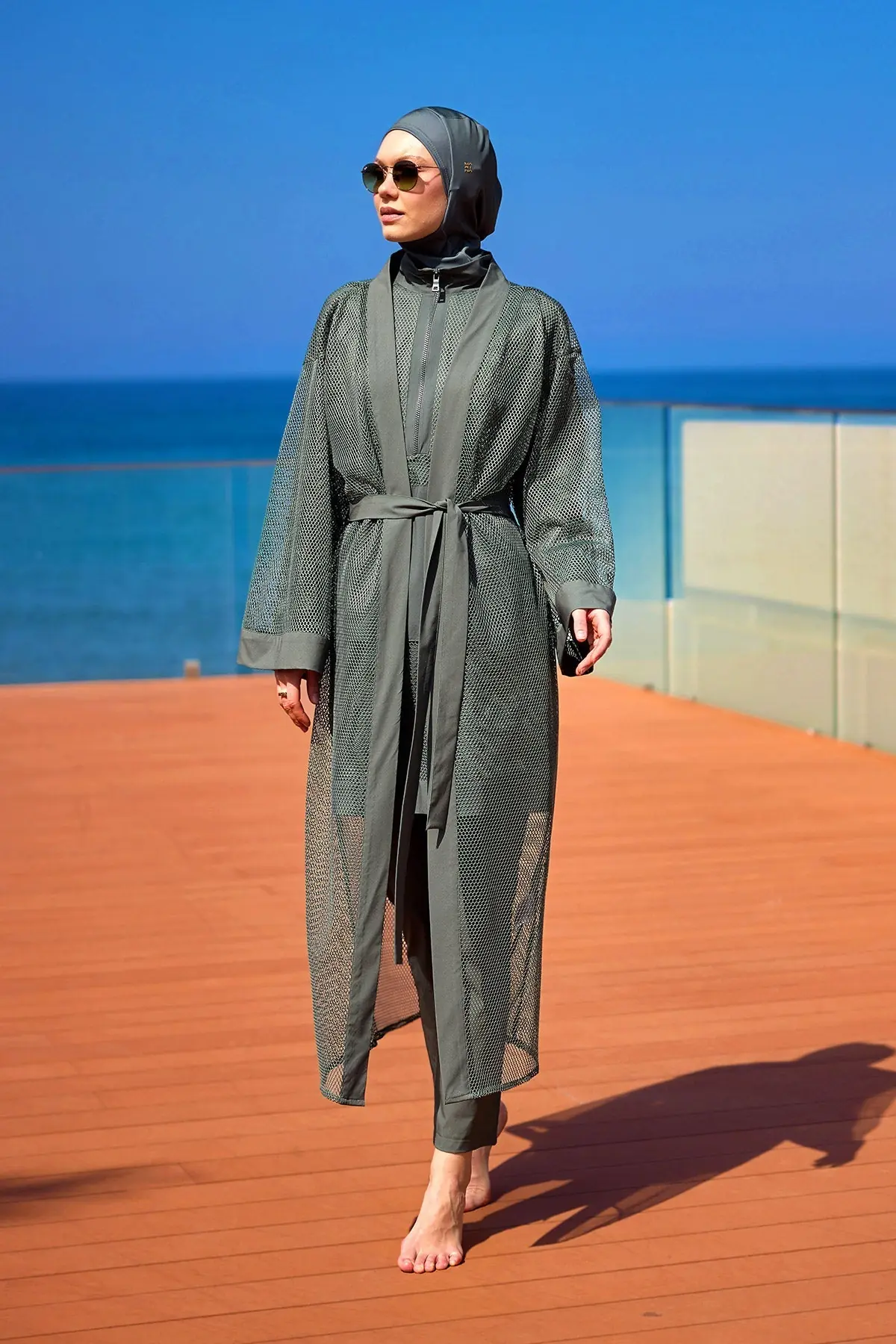 Khaki Full Coverage Mesh Kimono – Marina P2501-3, photo 4