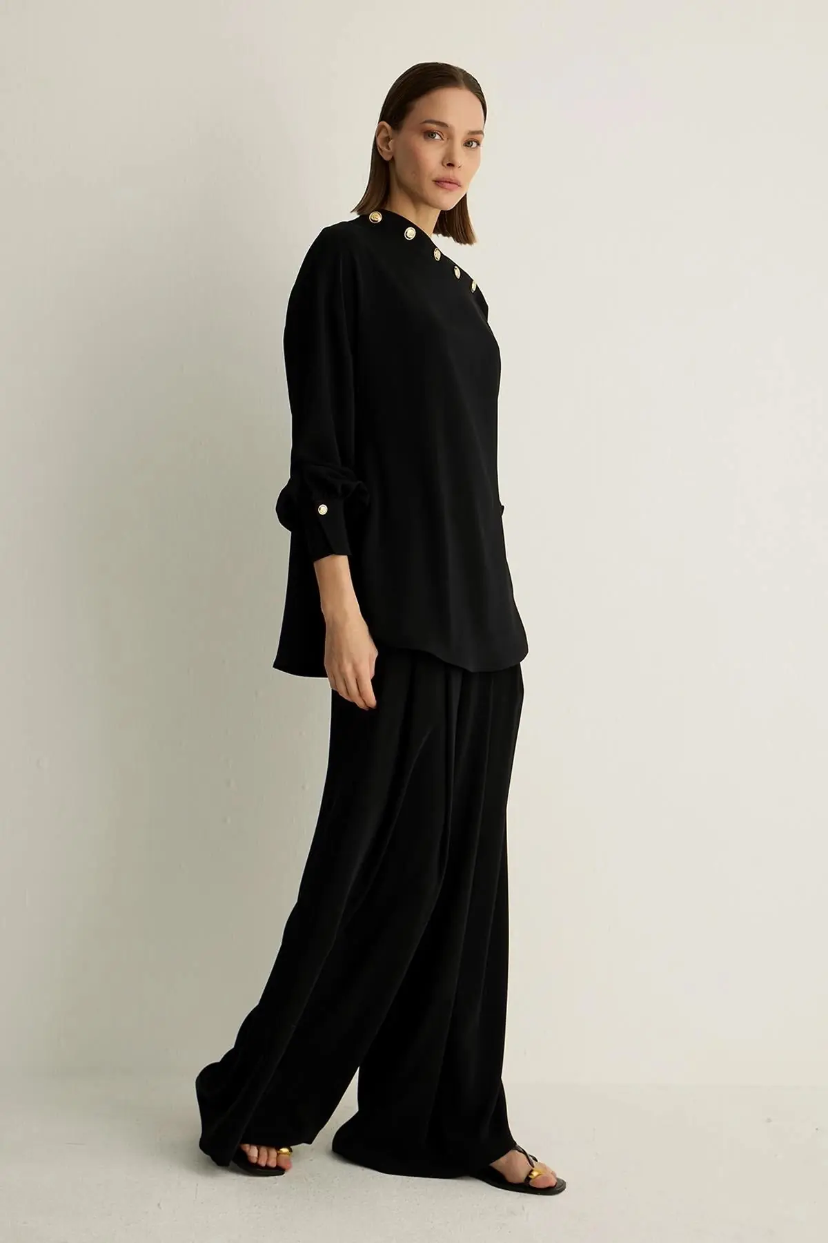Oriana Button Detail Blouse – Black, photo 2