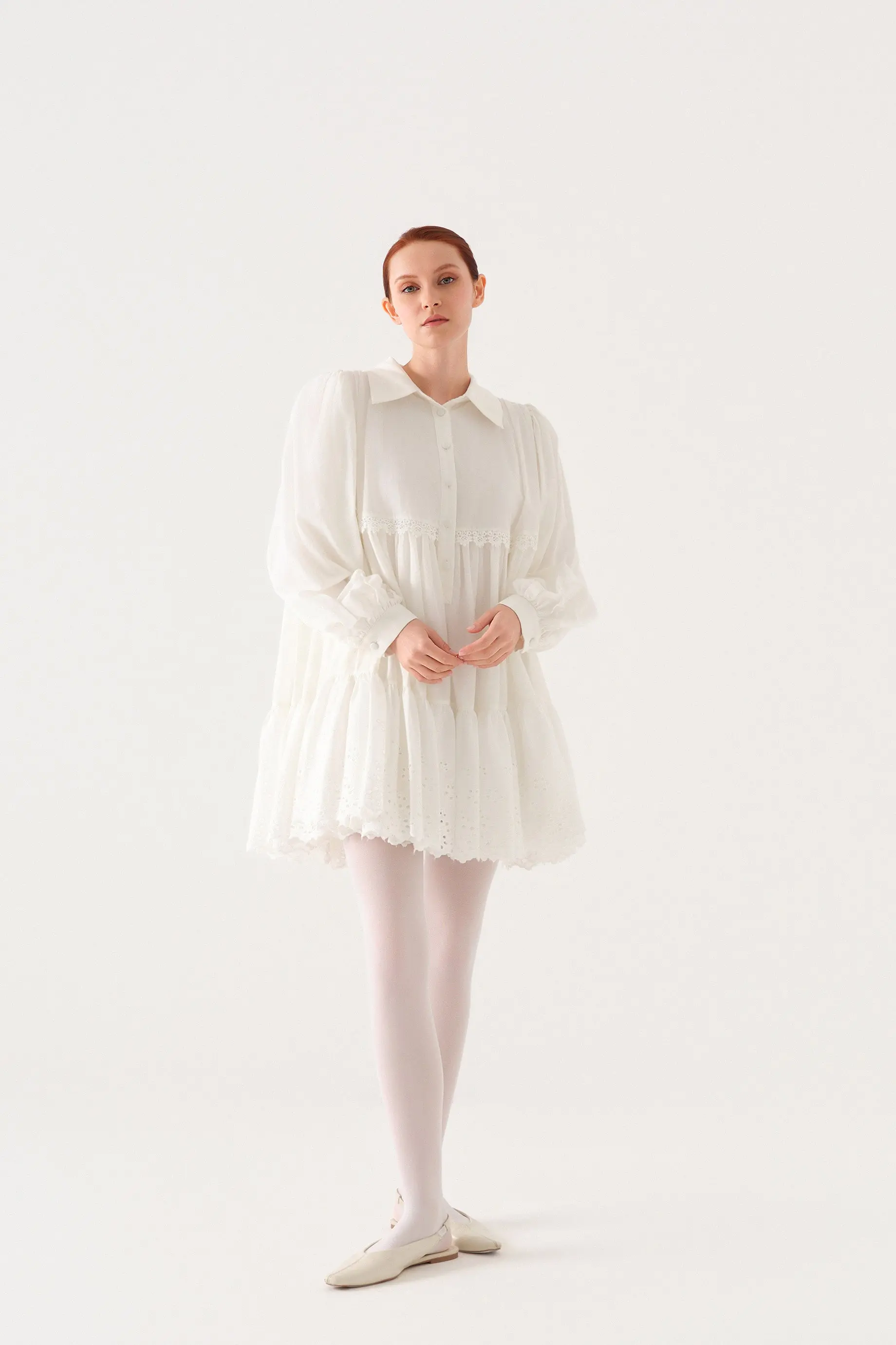 Layered Lace-Trim Cotton Poplin Tunic – Ecru, photo 2