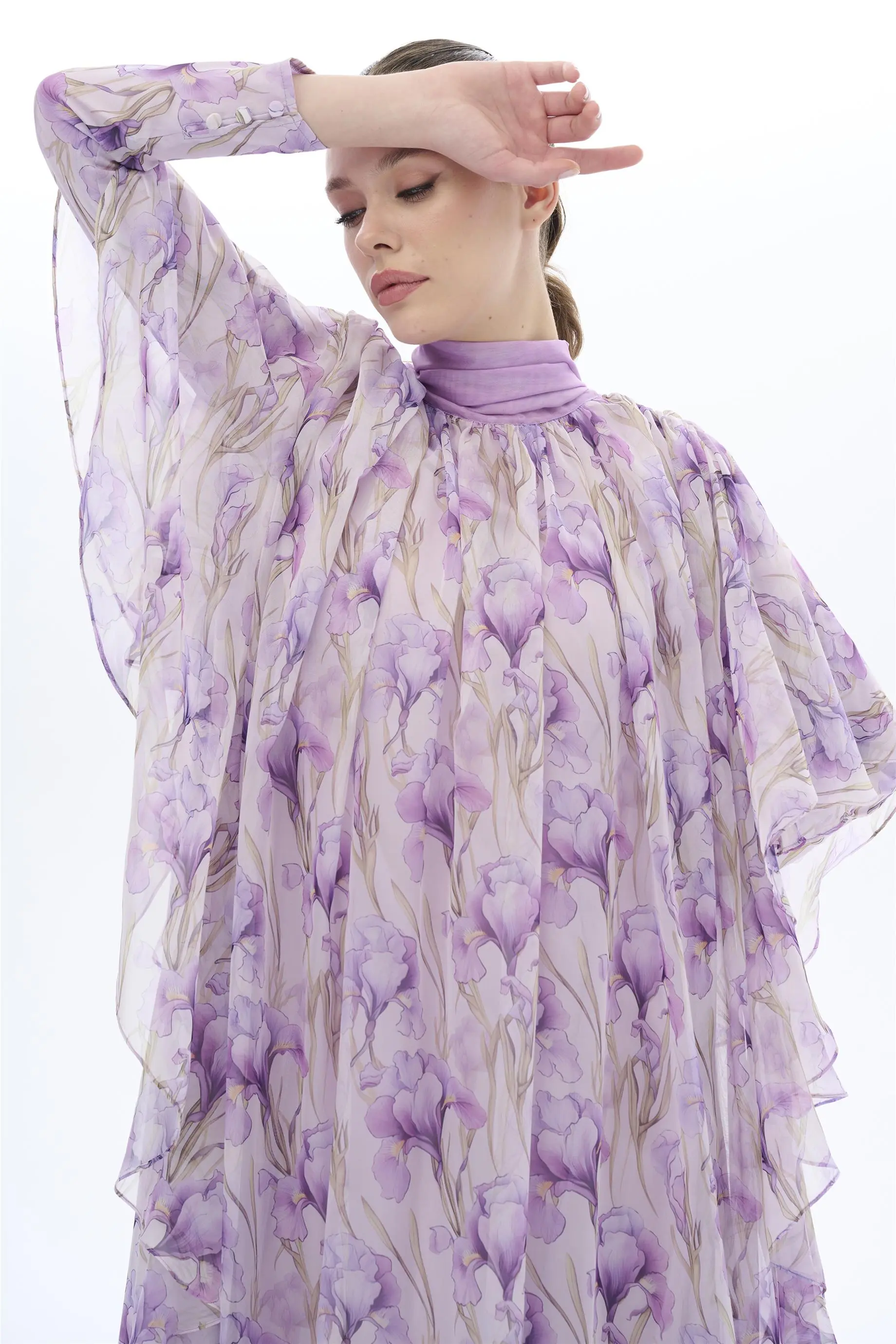 Tulips Patterned Kaftan Dress in Lilac, photo 2