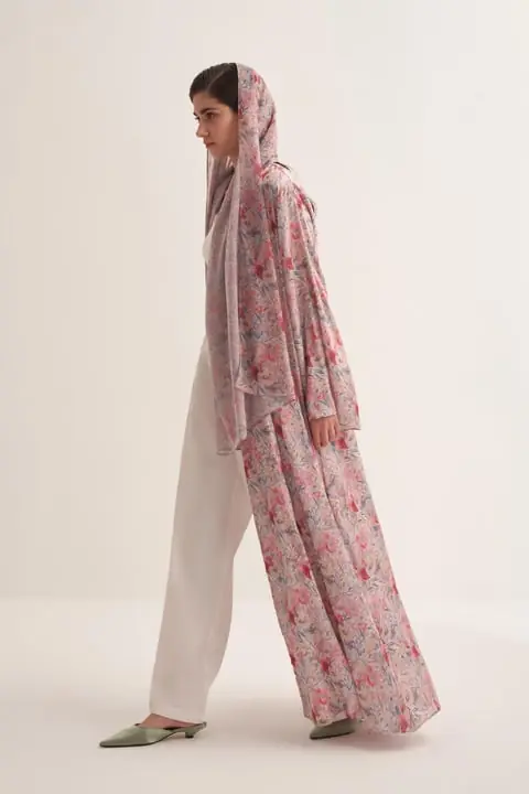 Floral Satin Abaya with Matching Scarf, photo 2