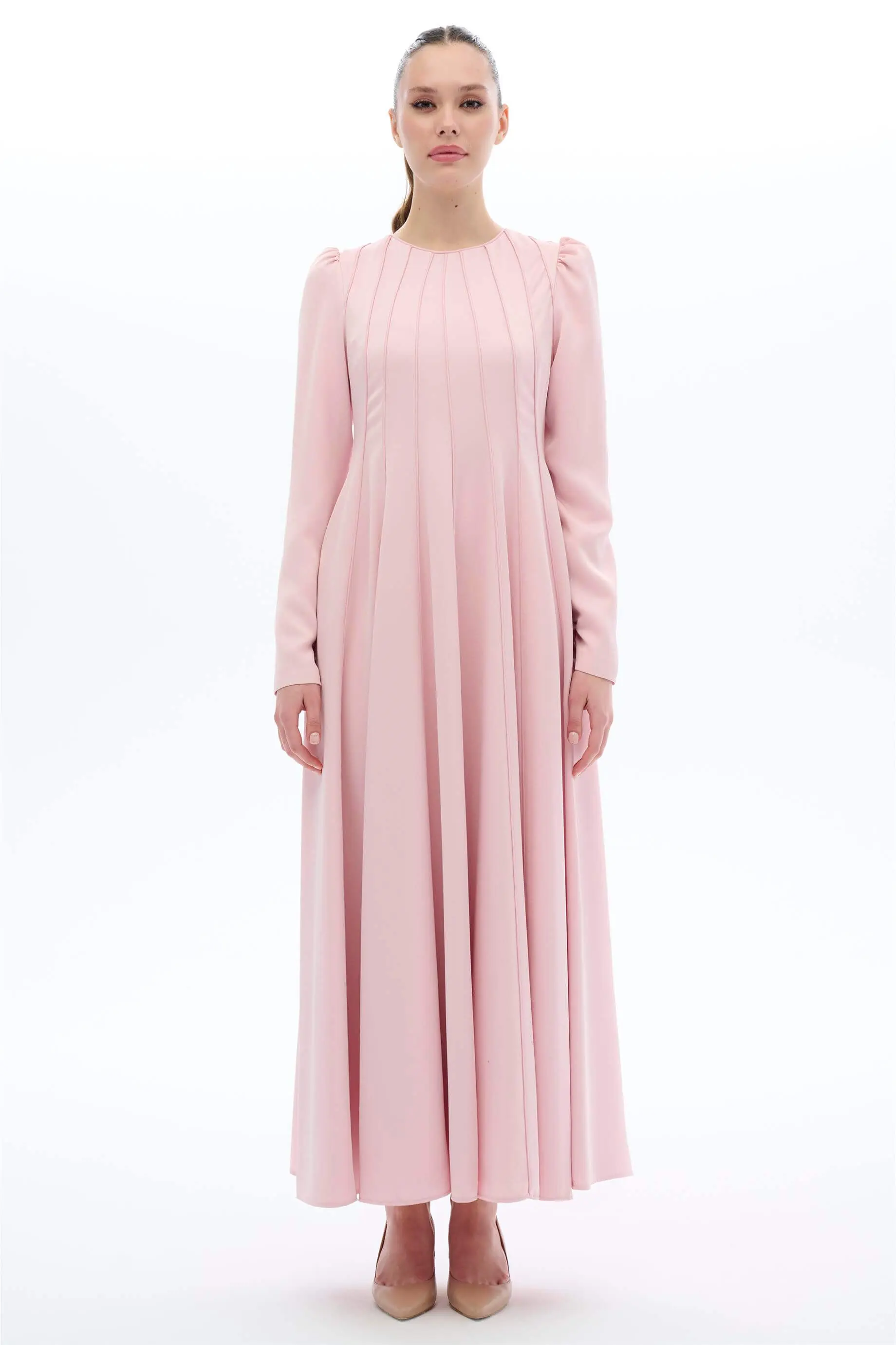 ŞERİT BİYELİ ELBİSE Pembe