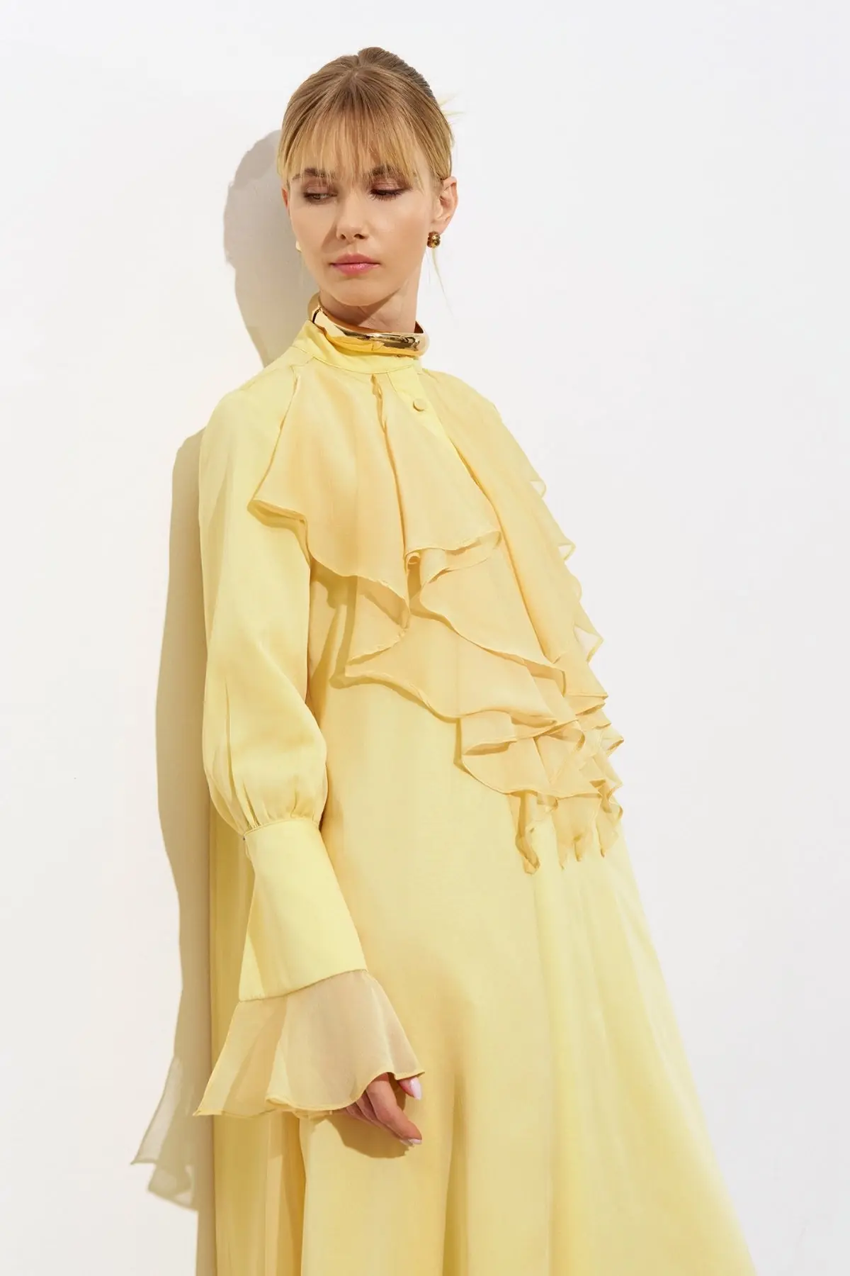 Bloom Ruffle Detail Chiffon Maxi Dress - Yellow, photo 3