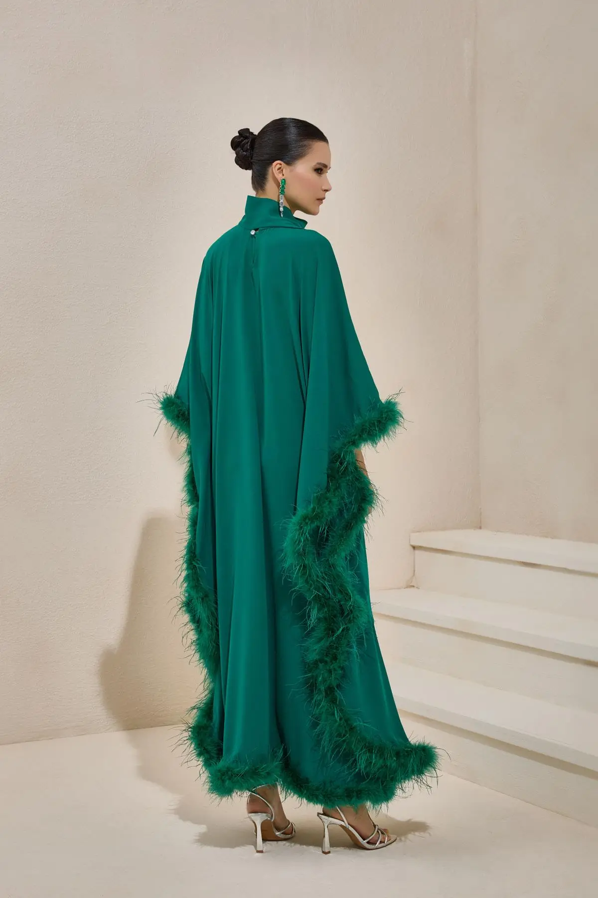 Diva Feather Kaftan Dress – Emerald, photo 4