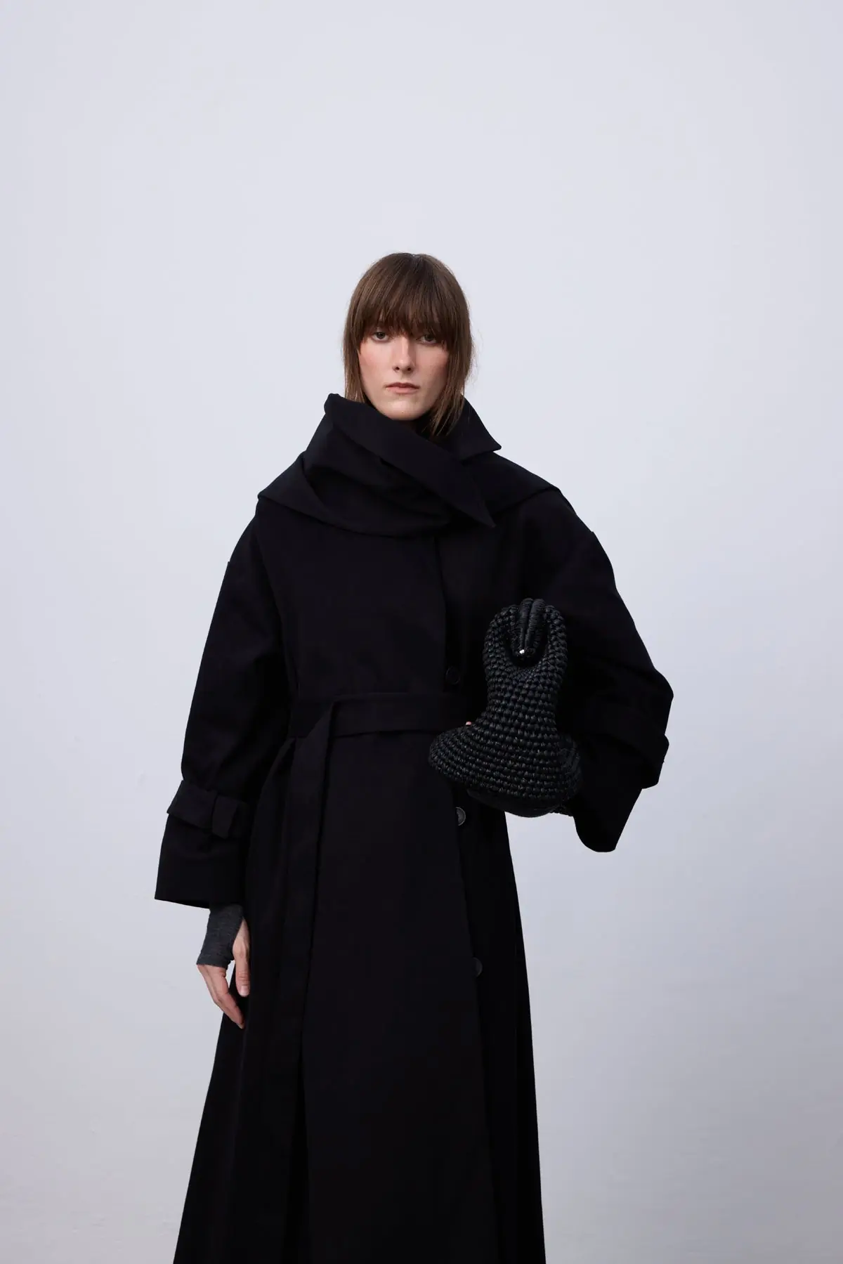 Double-Breasted Belted Cotton Trench Coat - Black, photo 4