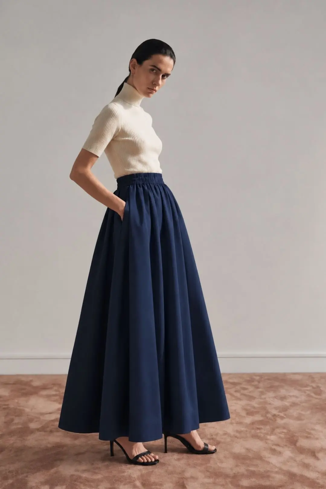PUFFY Navy Pleated Maxi Skirt