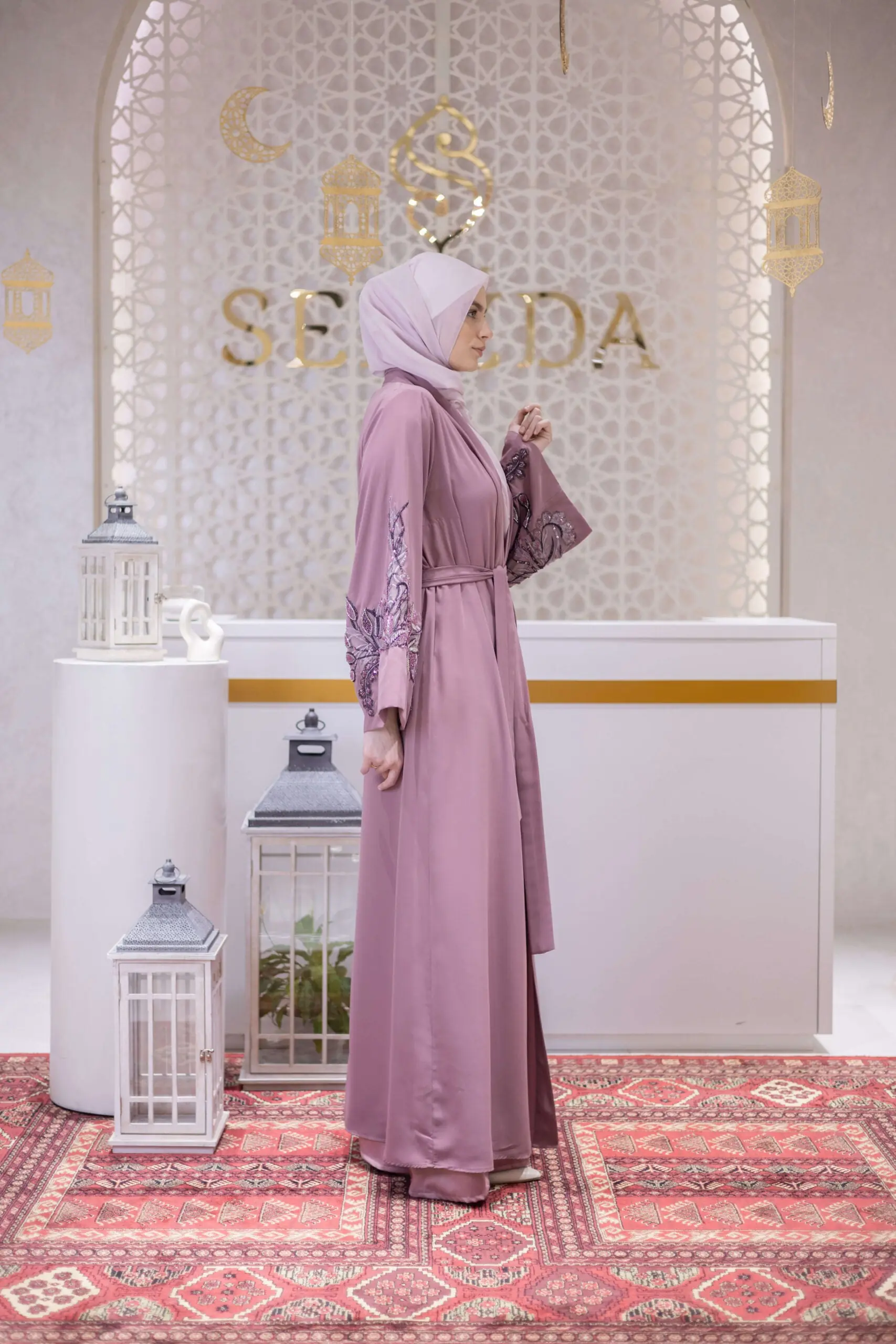 Silk Dynasty Embellished Abaya – Dusty Rose, photo 5
