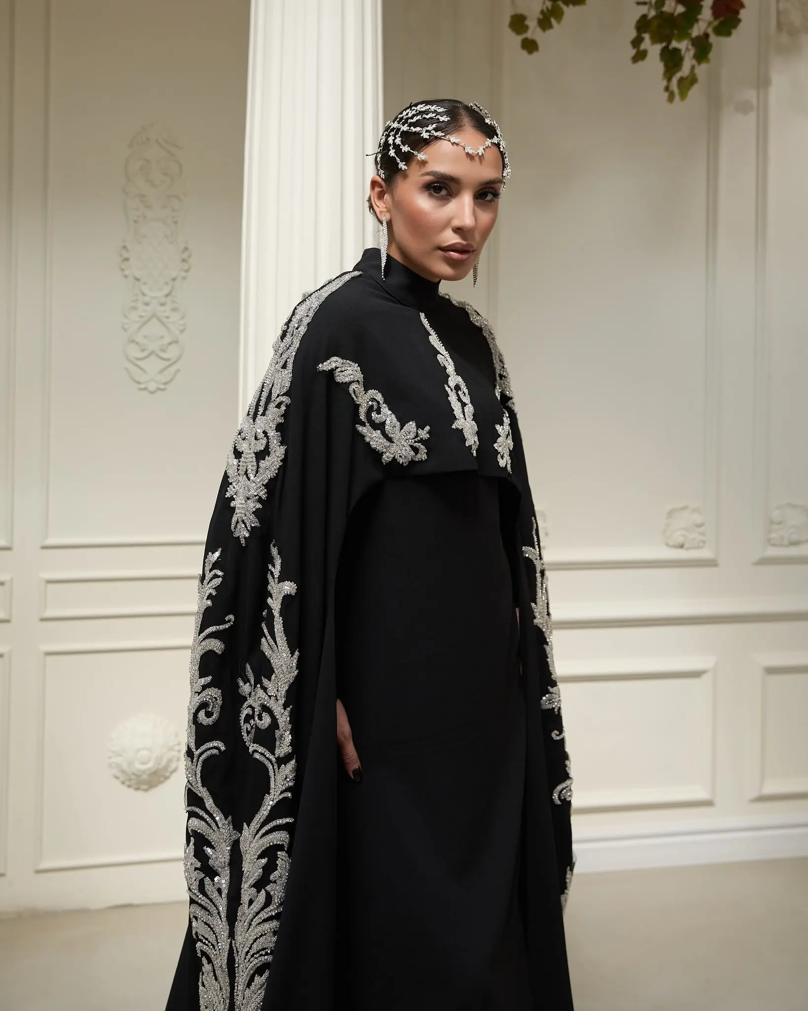 Ophelra Couture Embroidered Crepe Dress – Black, photo 3