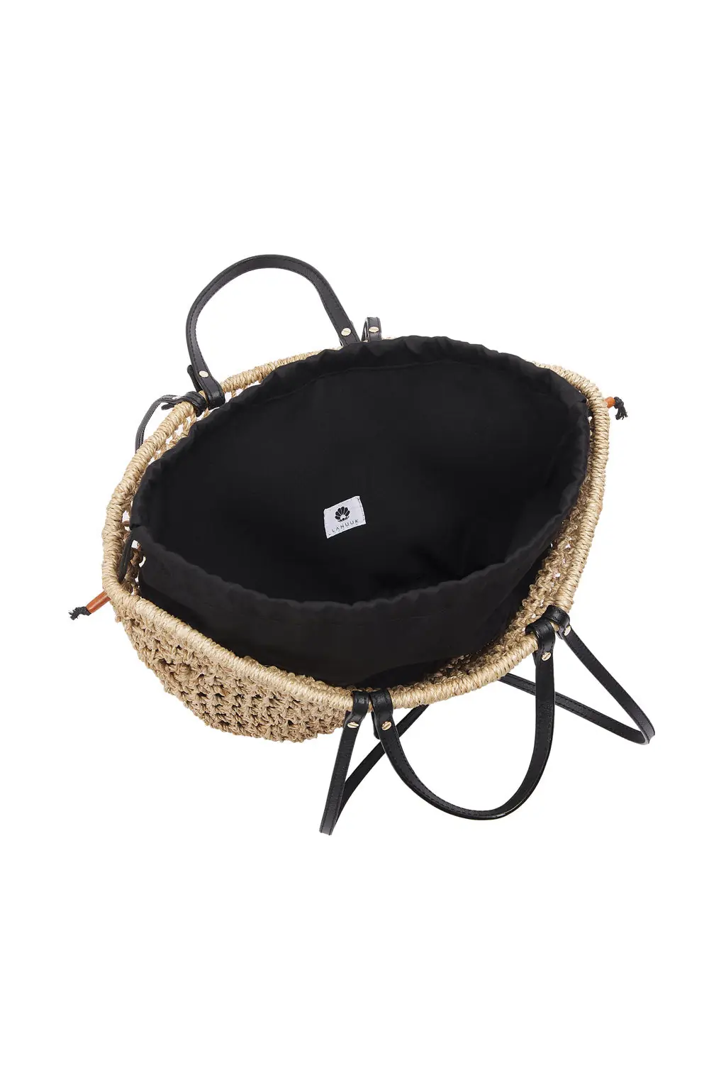 Abaca Woven Medium Tote Bag – Natural/Black, photo 3